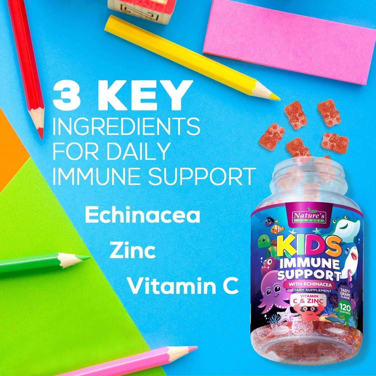 Kids Immune Support Supplement Gummies with Vitamin C, Zinc & Echinacea, Natural Berry Flavor, Ages 4+, 120 Gummies - Image 5