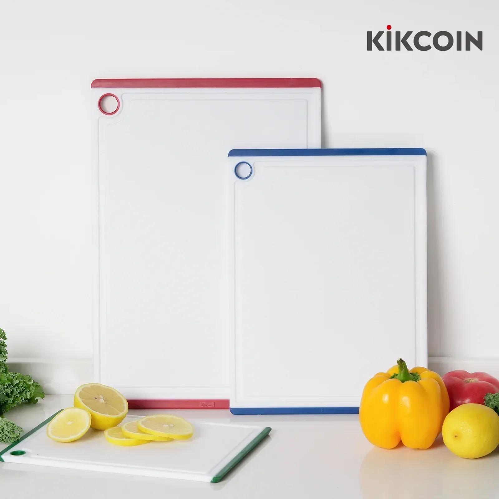Kikcoin 3-Piece Plastic Large Cutting Boards Set for Kitchen, Non-slip Feet and Juice Grooves, Multicolor - Image 4