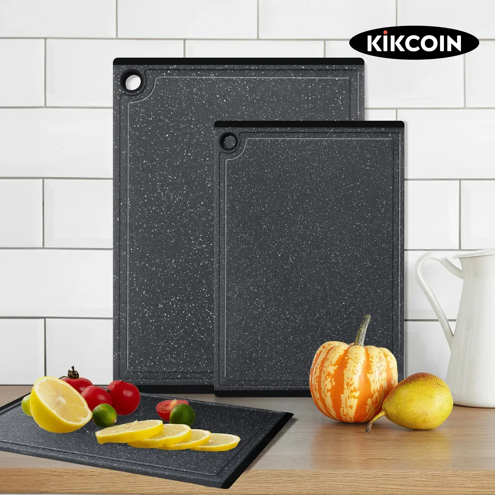 Kikcoin 3-Piece Plastic Large Cutting Boards Set for Kitchen, Non-slip Feet and Juice Grooves, Multicolor - Image 9