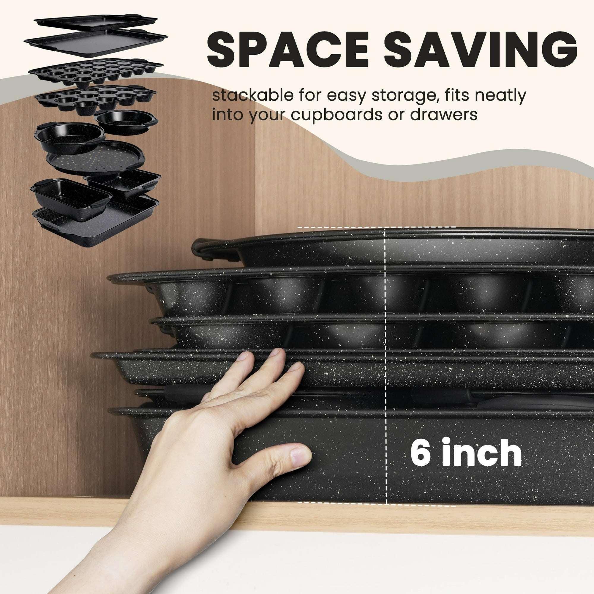Kikcoin Bakeware Set, 21-Piece Baking Pans Set Kitchen Carbon Steel Baking Sheet Pans with Silicone Handles, Cookie Sheets Nonstick(Beige) - Image 9