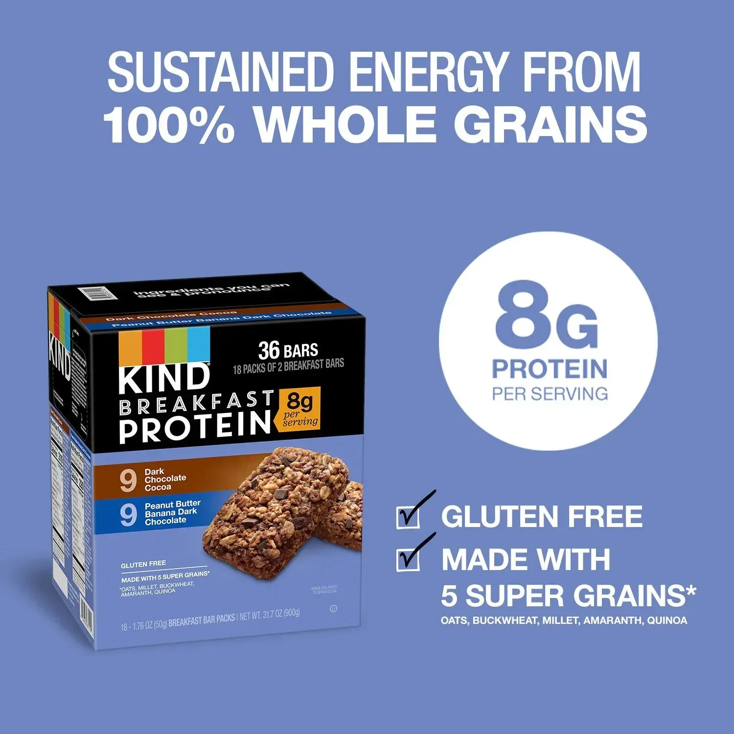 KIND Breakfast Protein Bars, Variety Pack, 18 pk. - Image 3