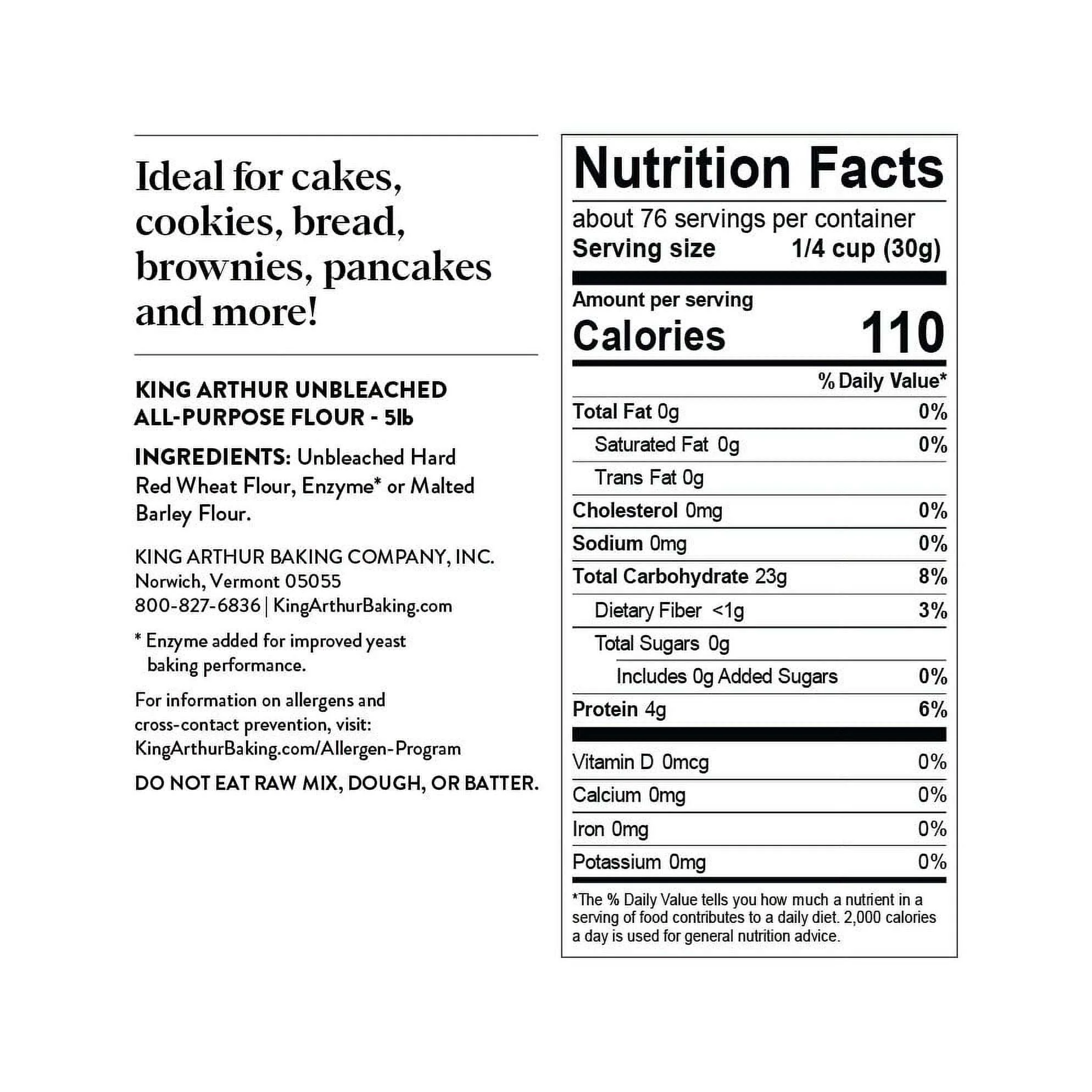 King Arthur Baking Company Non-GMO Project Verified, Certified Kosher Unbleached All Purpose Flour, 5 lb Bag - Image 4