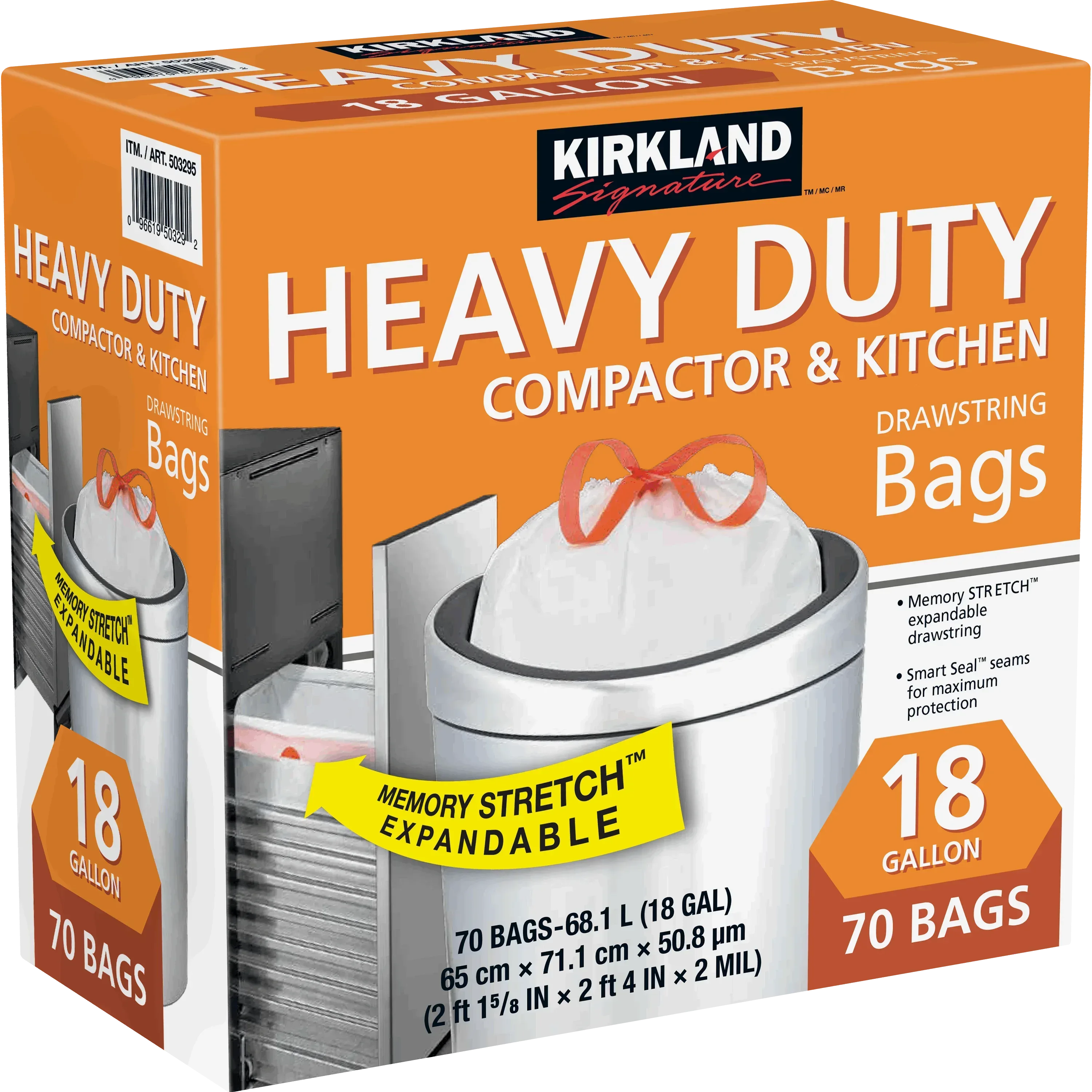 Kirkland Signature 18-Gallon Compactor & Kitchen Trash Bags, 70 Count