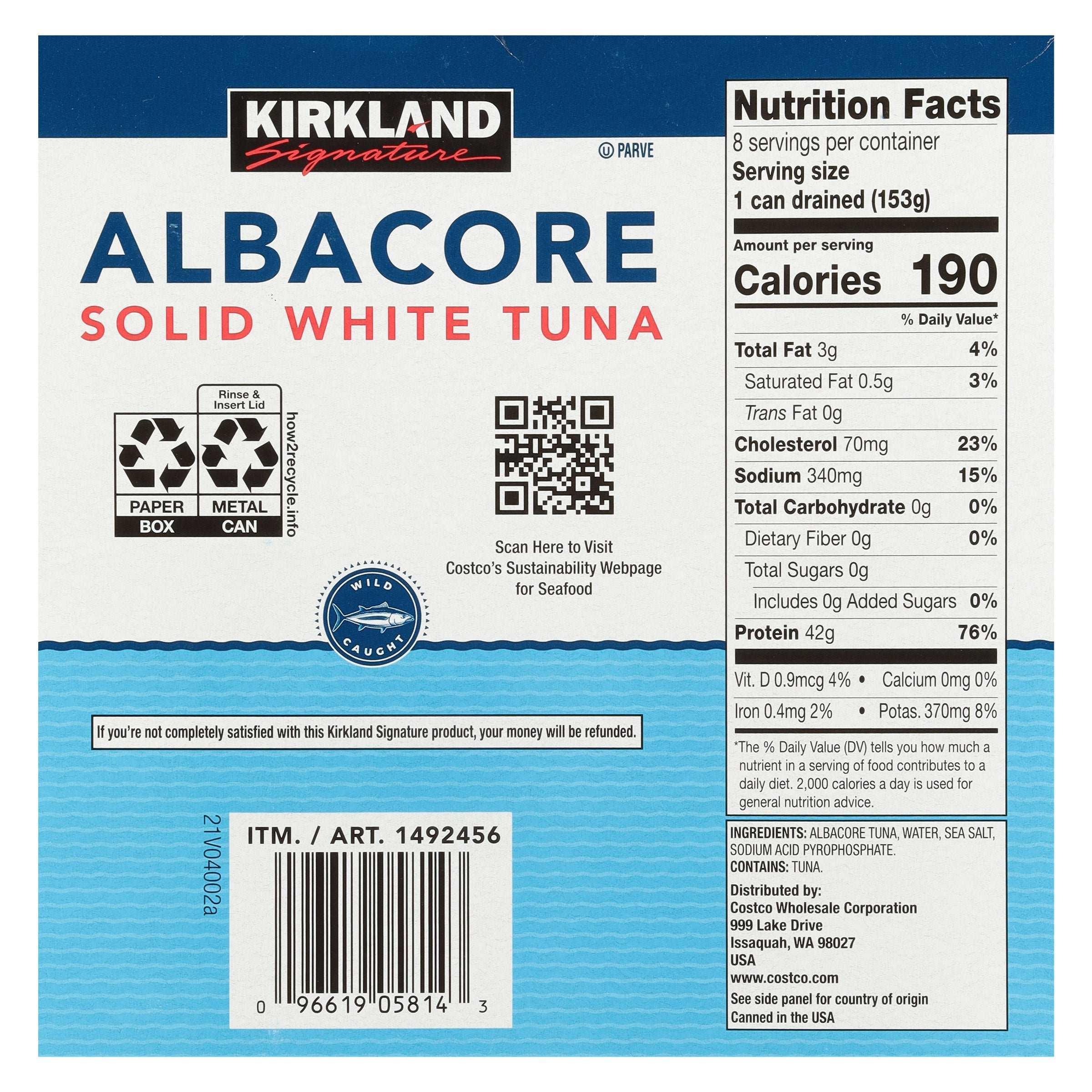Kirkland Signature, Albacore Solid White Tuna in Water, 7 oz, 8-Count - Image 2