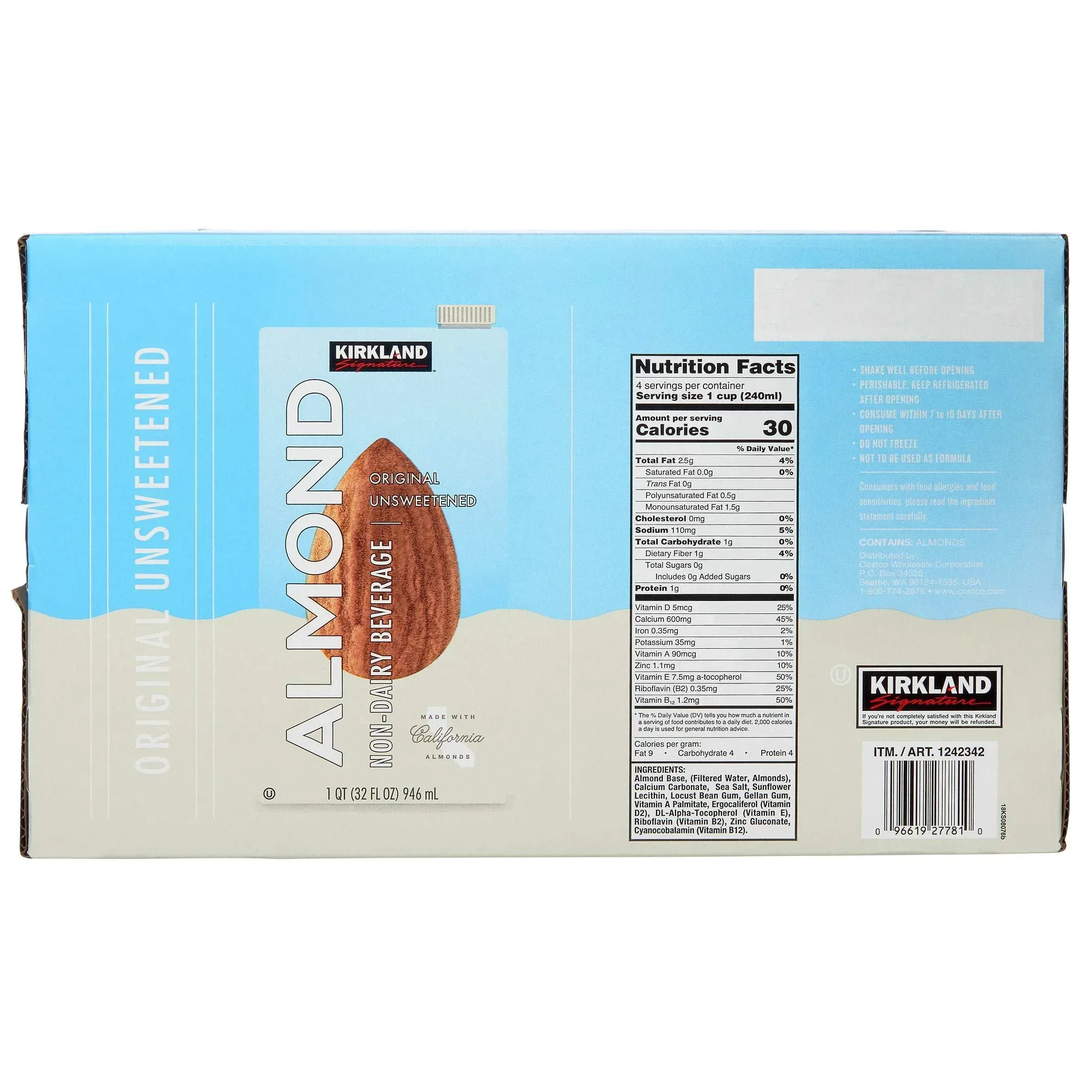 Kirkland Signature, Almond Milk, 1 qt, 12-count - Image 3