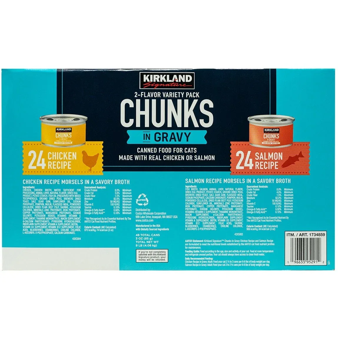 Kirkland Signature Canned Cat Food, Chunks in Gravy, Variety Pack, 3 oz, 48 ct - Image 2