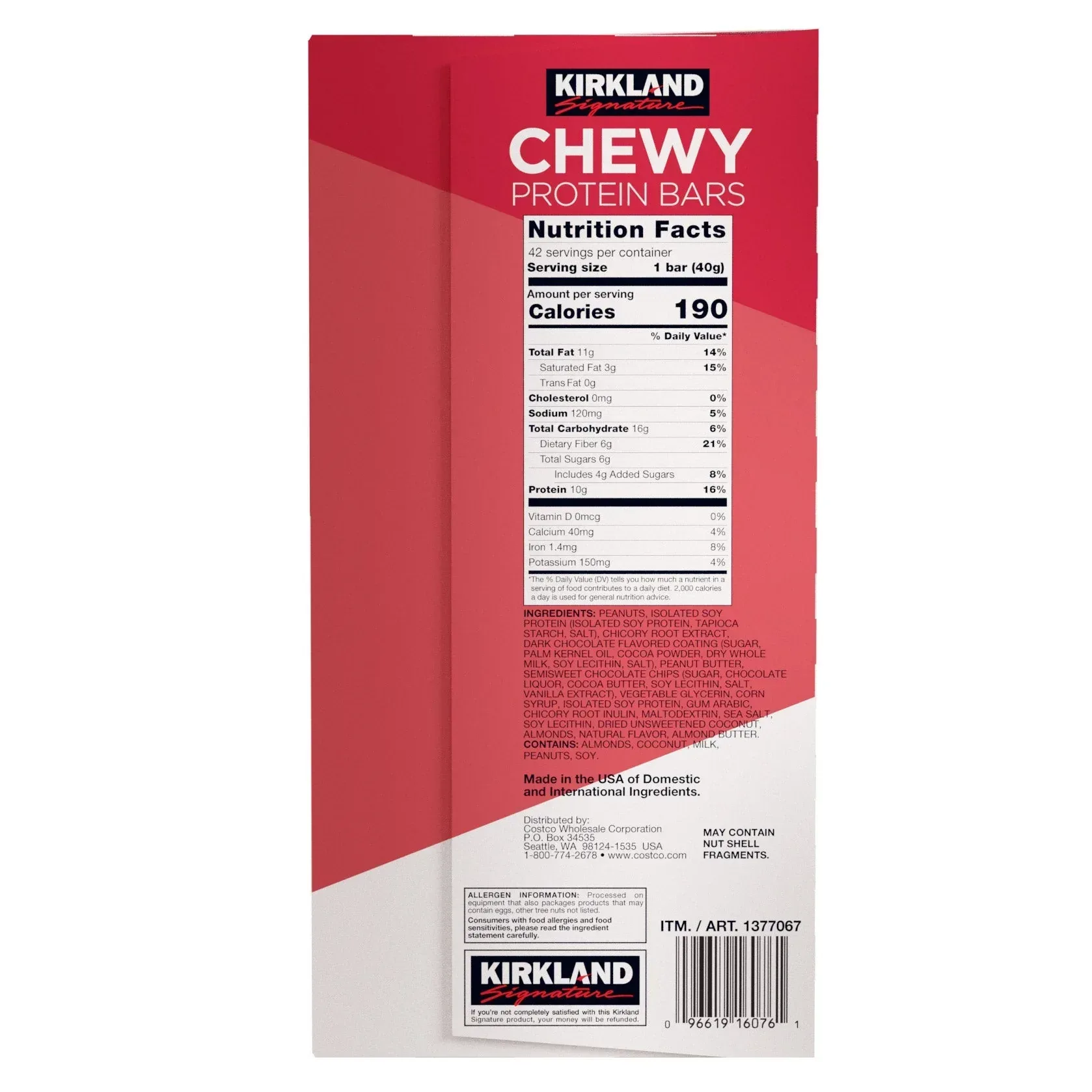 Kirkland Signature Chewy Protein Bar, Peanut Butter & Semisweet Chocolate Chip, 1.41 oz, 42-Count - Image 3