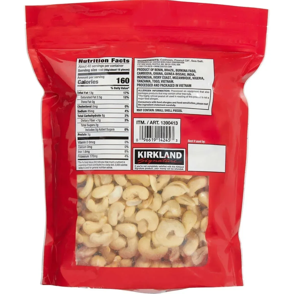 Kirkland Signature Fancy Whole Cashews with Sea Salt, 2.5 Pounds - Image 2