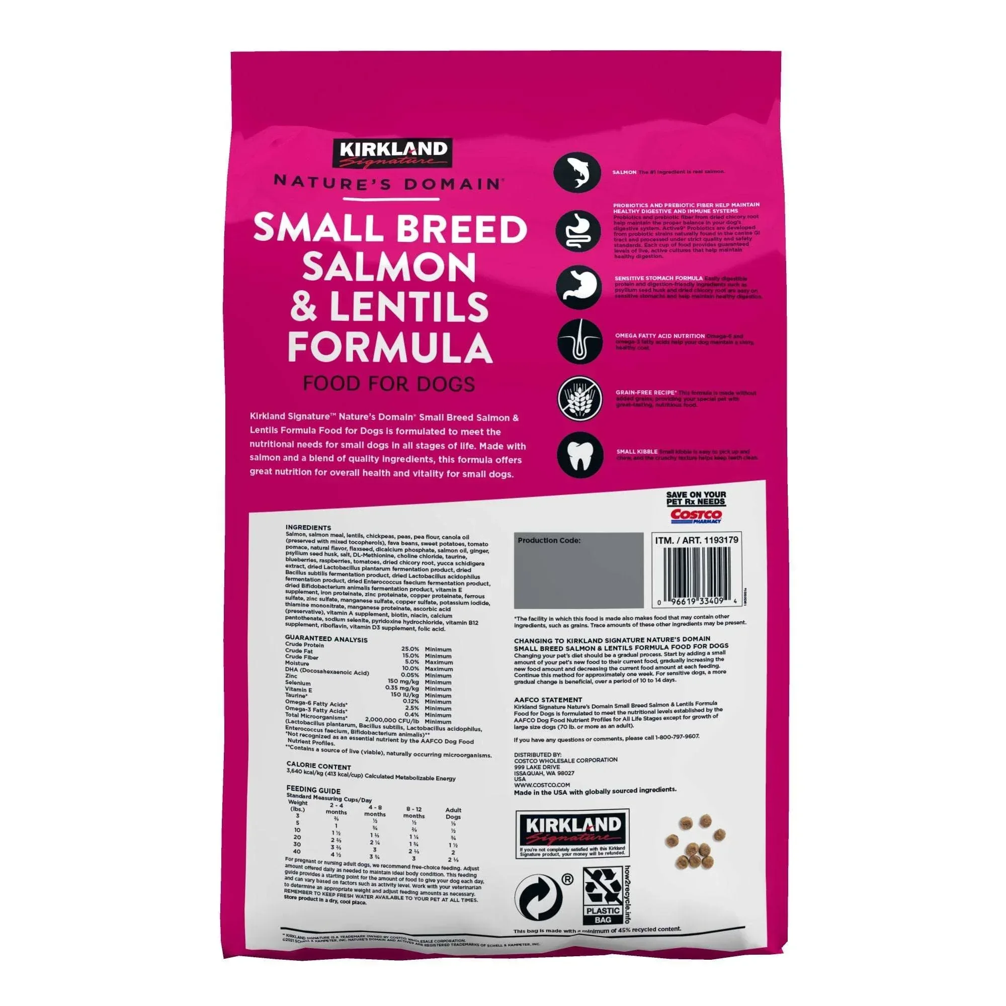 Kirkland Signature Nature’s Domain Small Breed Salmon & Lentil Dog Food, 20 lb Bag - Image 2