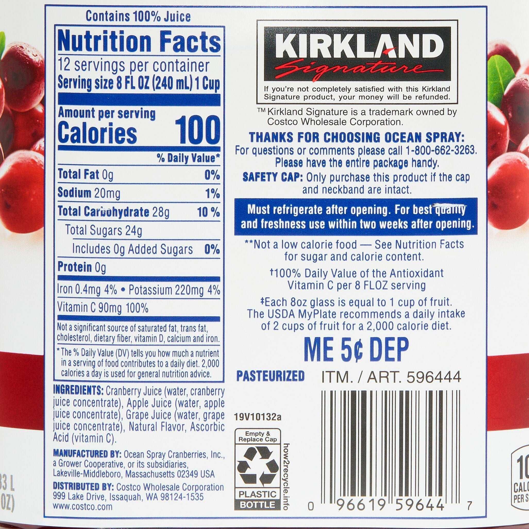 Kirkland Signature, Ocean Spray Cranberry Premium 100% Juice, 96 fl oz, 2-Count - Image 5