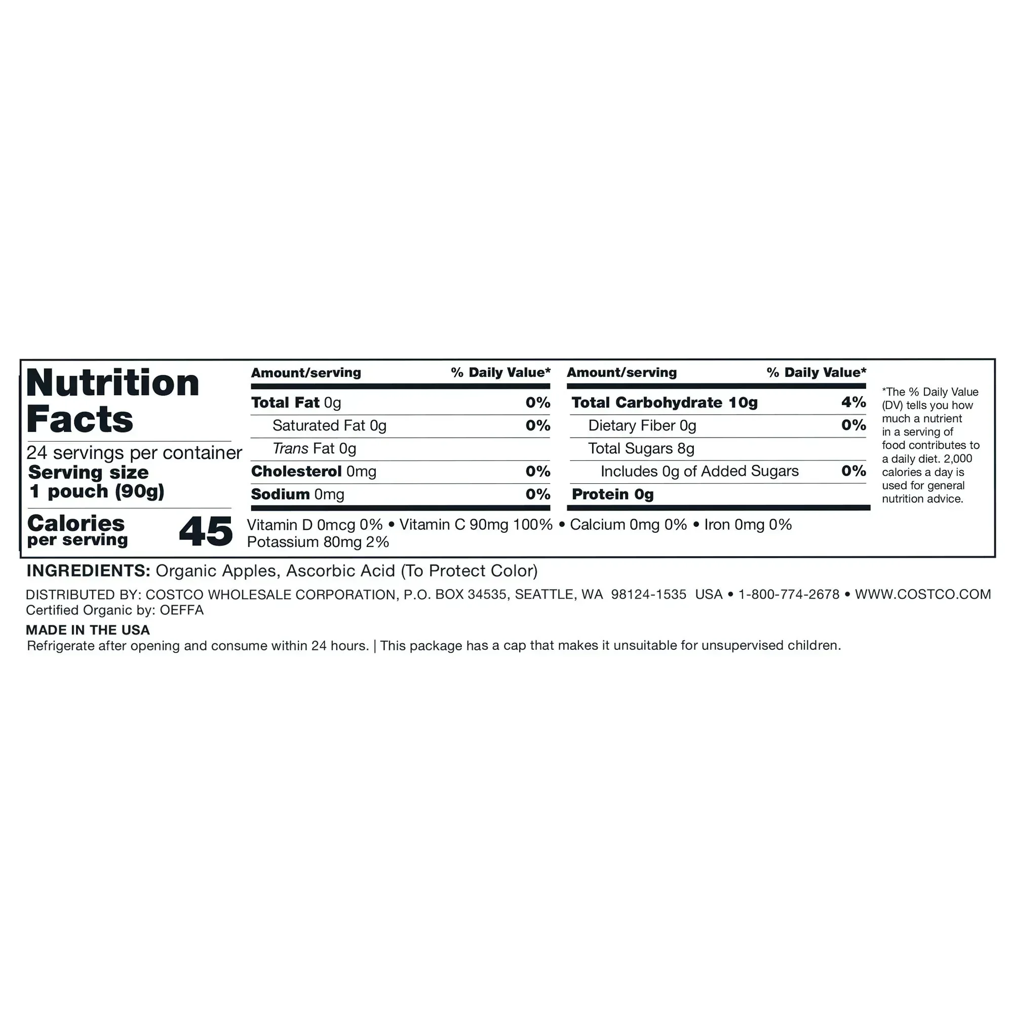 Kirkland Signature, Organic Applesauce, 3.17 oz, 24-Count - Image 3
