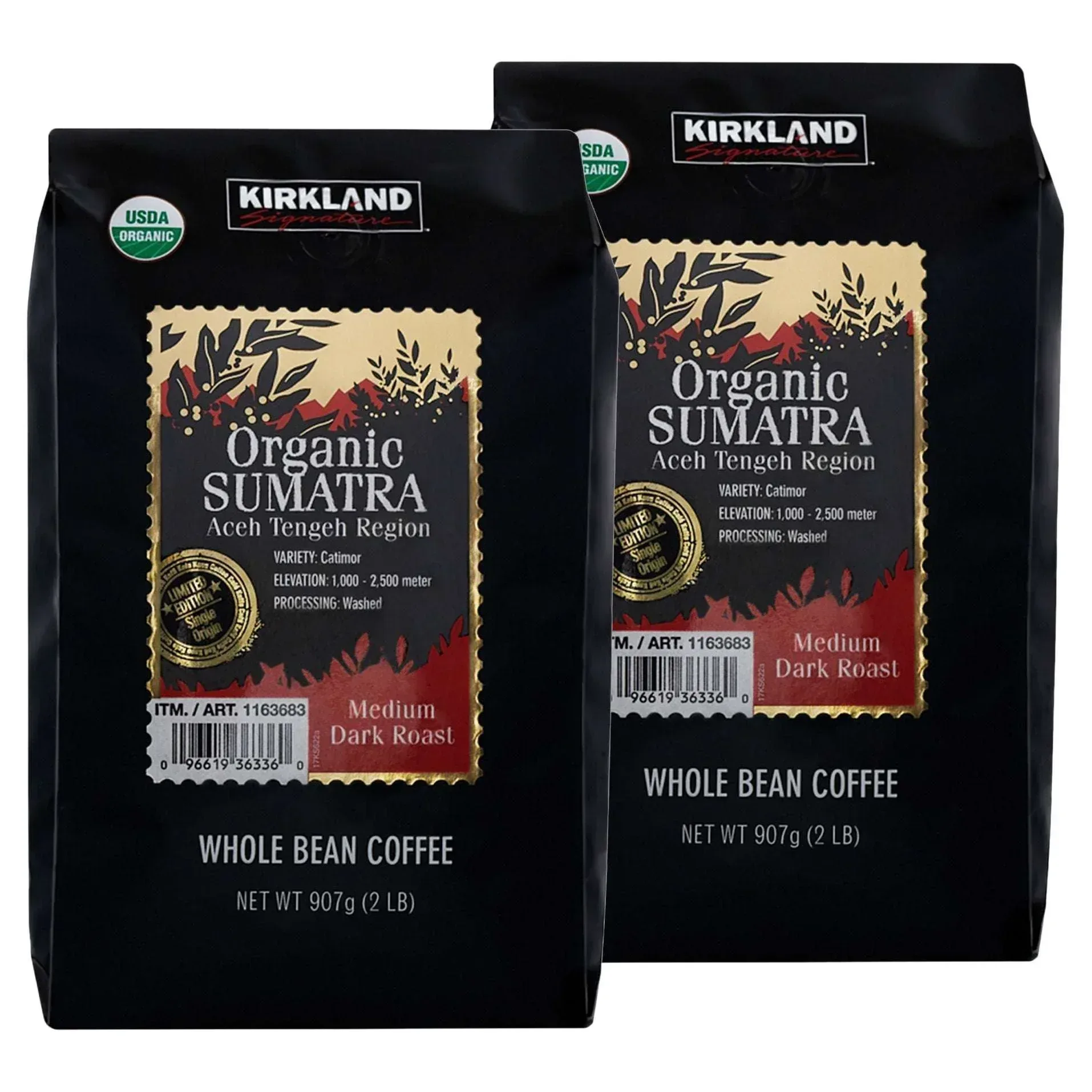 Kirkland Signature Organic Sumatra Whole Bean Coffee, 2 lbs, 2-pack - Image 2