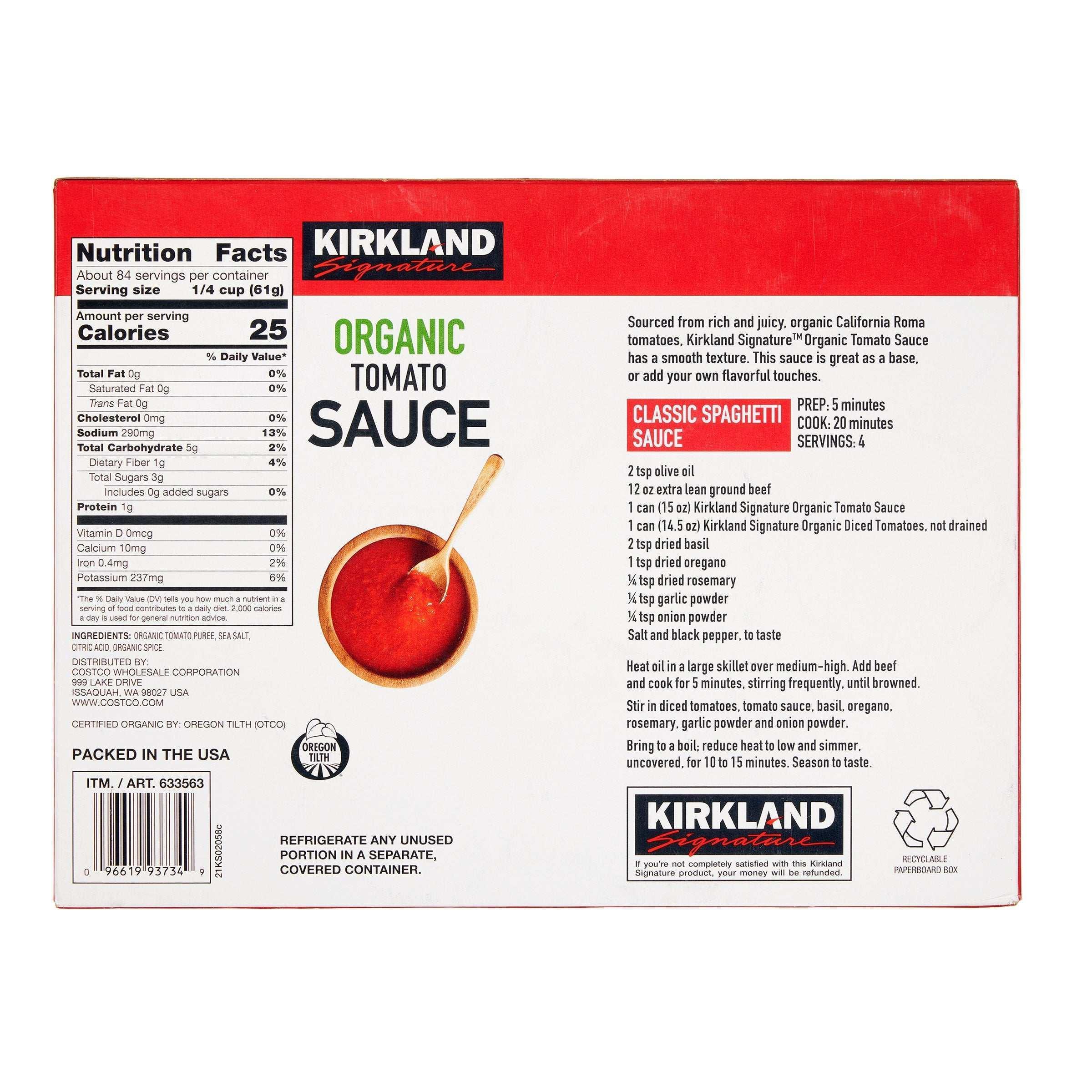 Kirkland Signature, Organic Tomato Sauce, 15 oz, 12-Count - Image 3