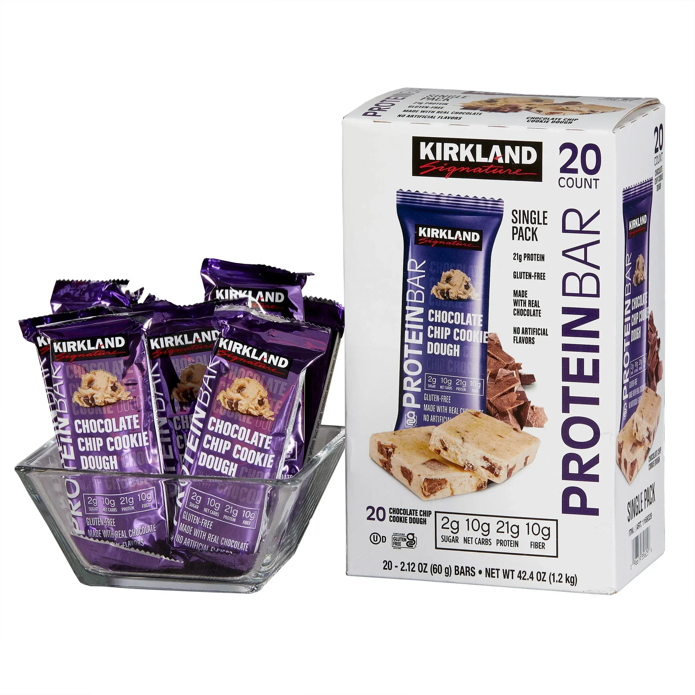 Kirkland Signature Protein Bars Chocolate Chip Cookie Dough 2.12 oz., 20-count - Image 2