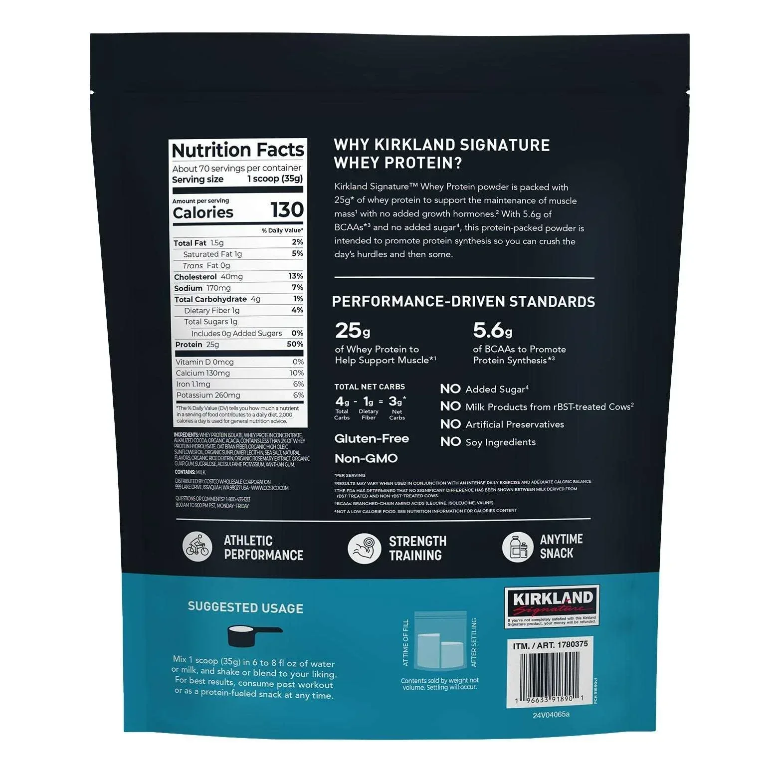 Kirkland Signature Whey Protein, Creamy Chocolate, 5.4lbs - Image 2