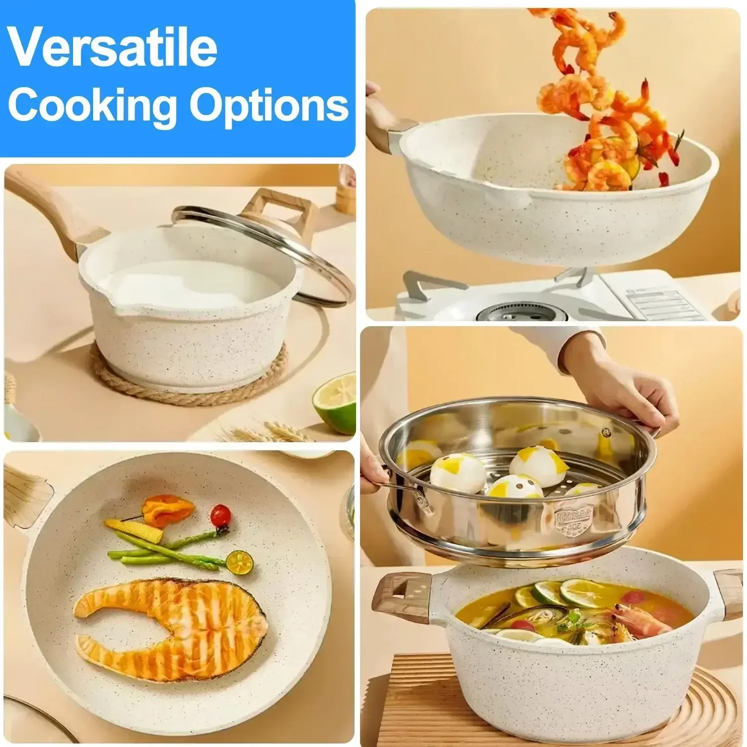 Kitchen Cookware Sets, Nonstick Pots and Pans Set, Induction Cookware, 19 Pcs - Image 4