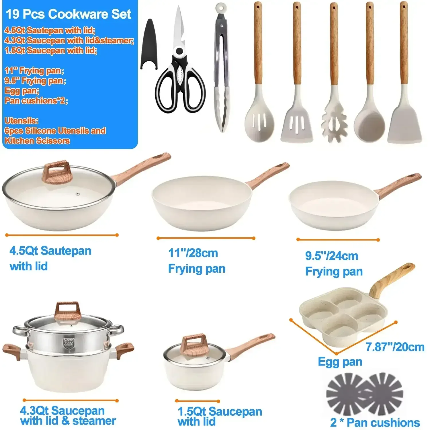 Kitchen Cookware Sets, Nonstick Pots and Pans Set, Induction Cookware, 19 Pcs - Image 7