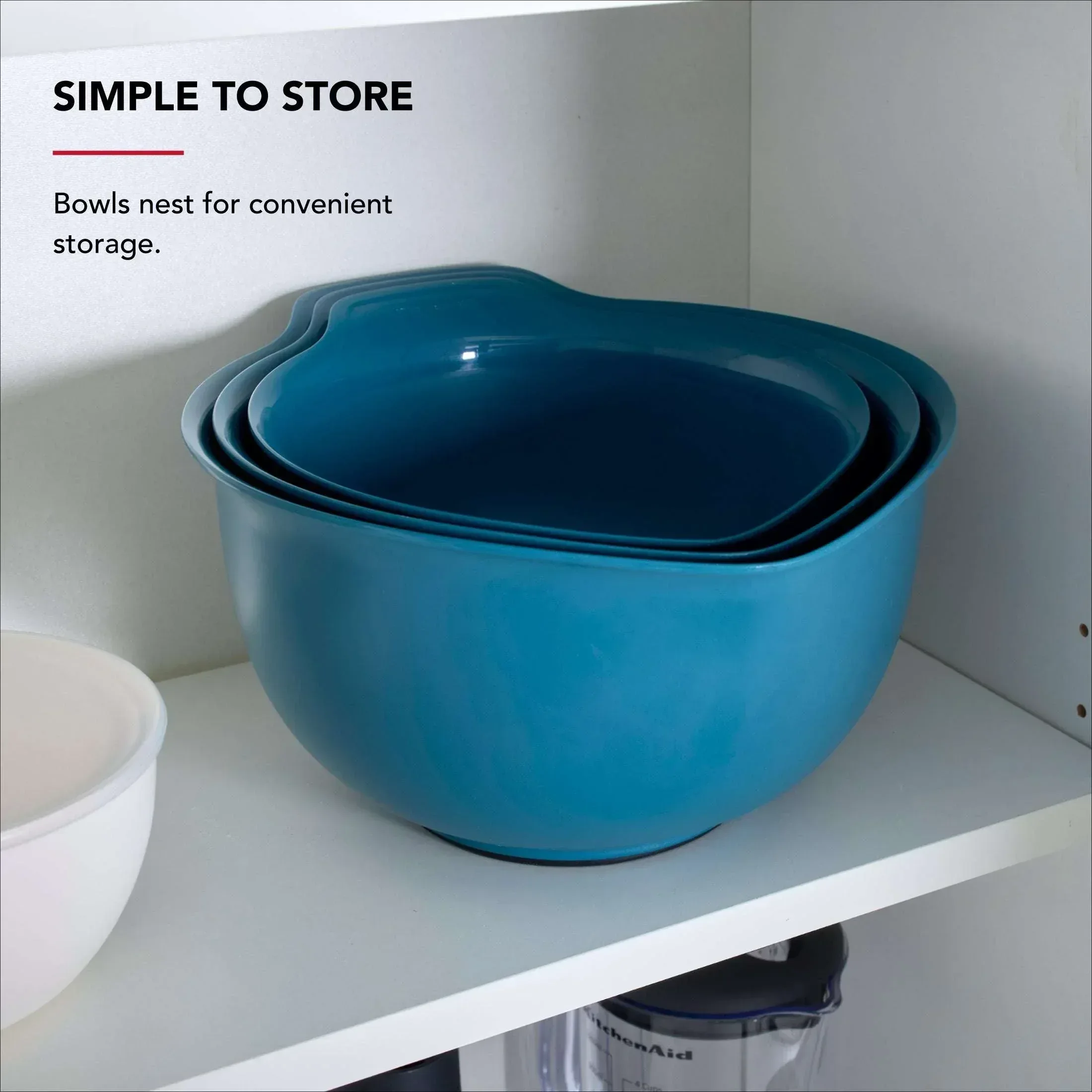 KitchenAid 3-Piece Nesting Plastic Mixing Bowls Set, Agave - Image 5