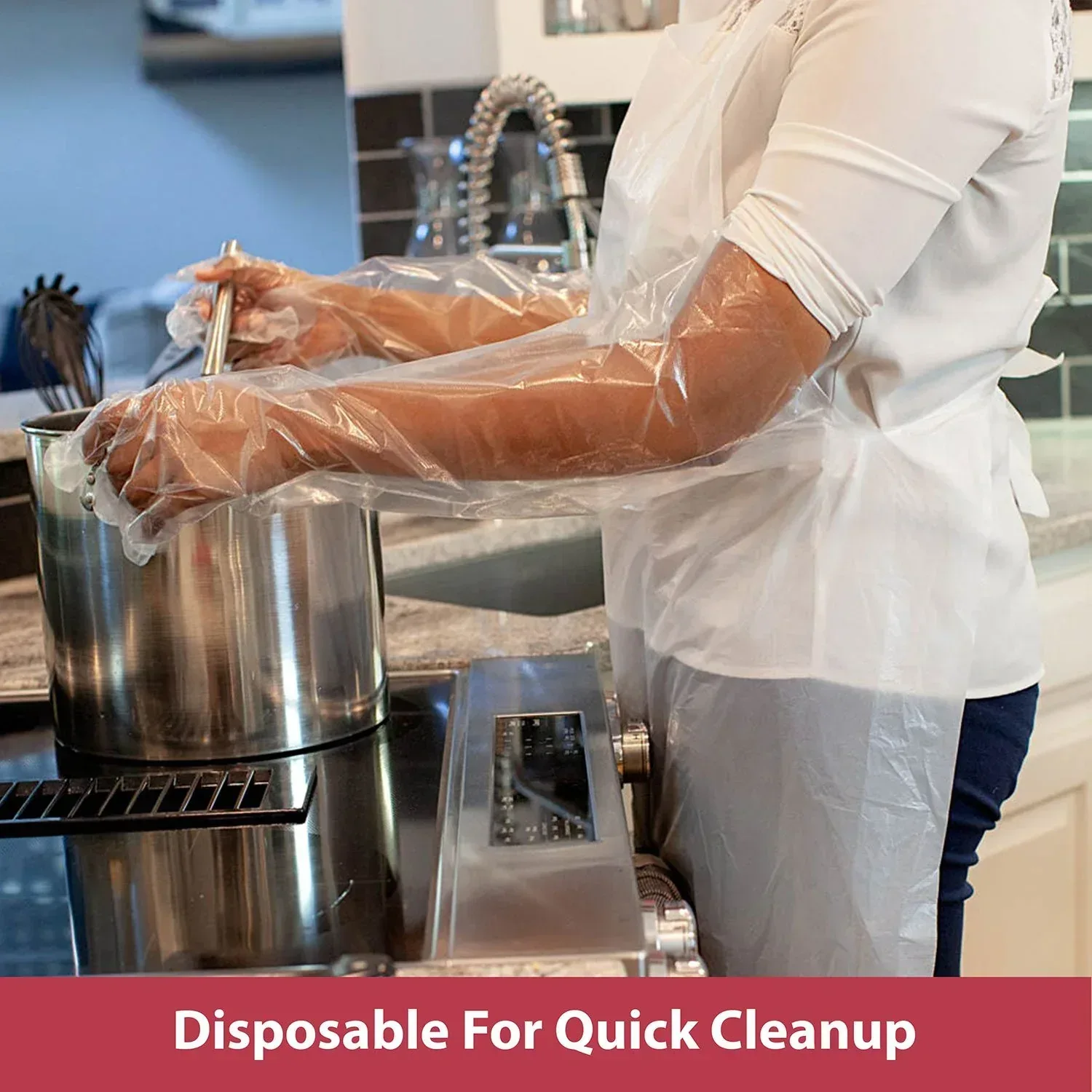 Kleen Chef Disposable Waterproof Poly Aprons, White 100 ct. - Image 8
