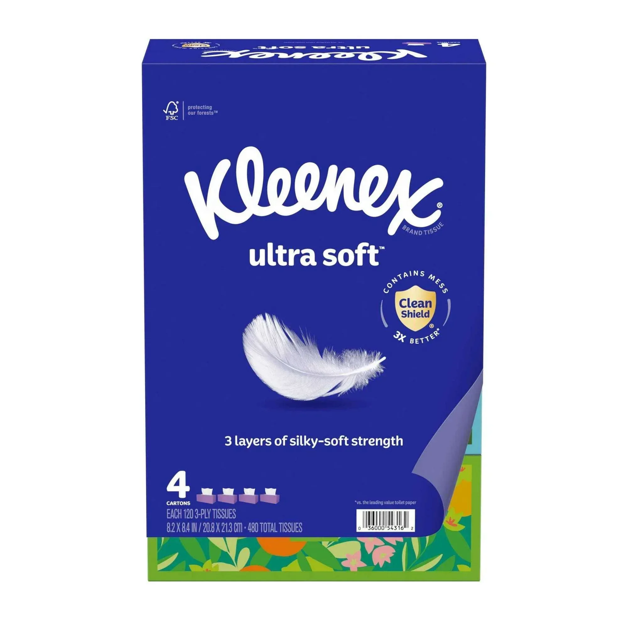 Kleenex Ultra Soft Facial Tissues, 4 Flat Boxes, 120 Tissues per Box, 3-Ply - Image 6