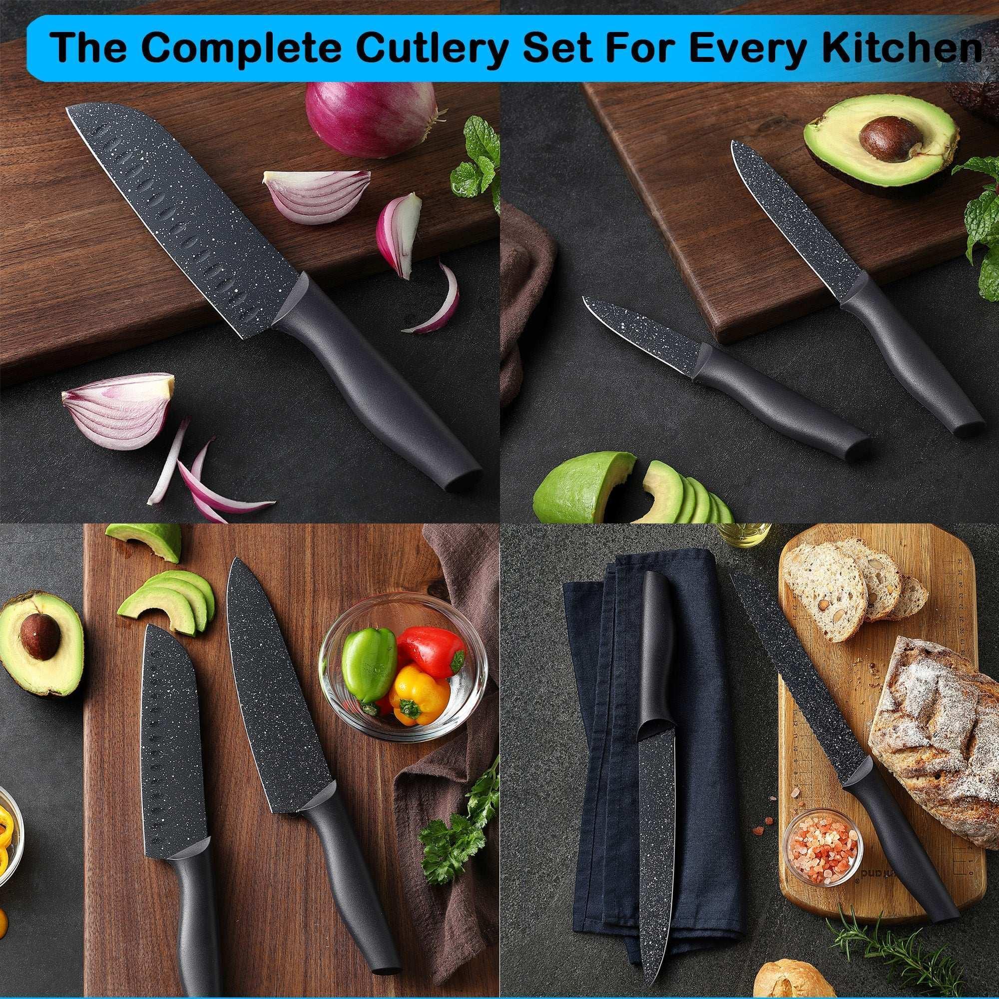 Knife Set, McCook 12-Piece Granite Kitchen Knife Set, High Carbon German Stainless Steel Knives Set with Blade Guards, Non-stick Coating, Ultra Sharp, Dishwasher Safe - Image 4