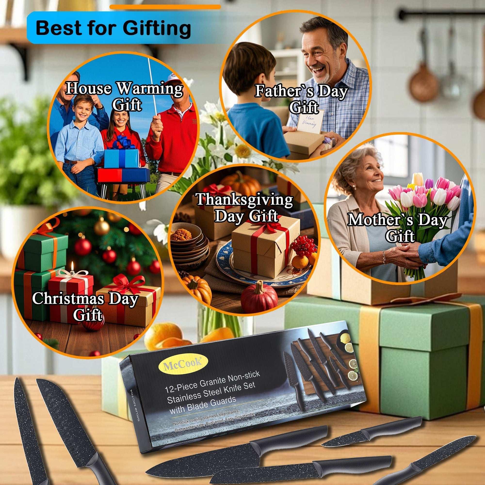 Knife Set, McCook 12-Piece Granite Kitchen Knife Set, High Carbon German Stainless Steel Knives Set with Blade Guards, Non-stick Coating, Ultra Sharp, Dishwasher Safe - Image 7