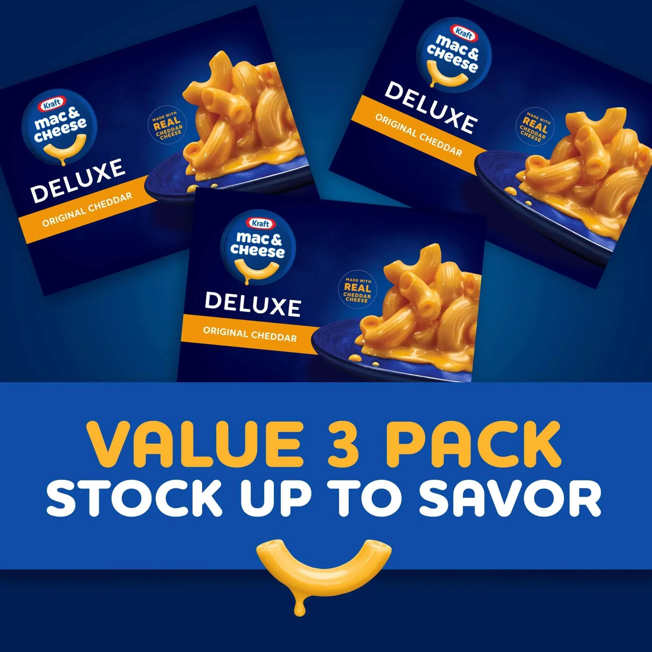 Kraft Deluxe Original Cheddar Mac N Cheese Dinner, 3 ct Pack, 14 oz Boxes, Shelf-Stable - Image 6