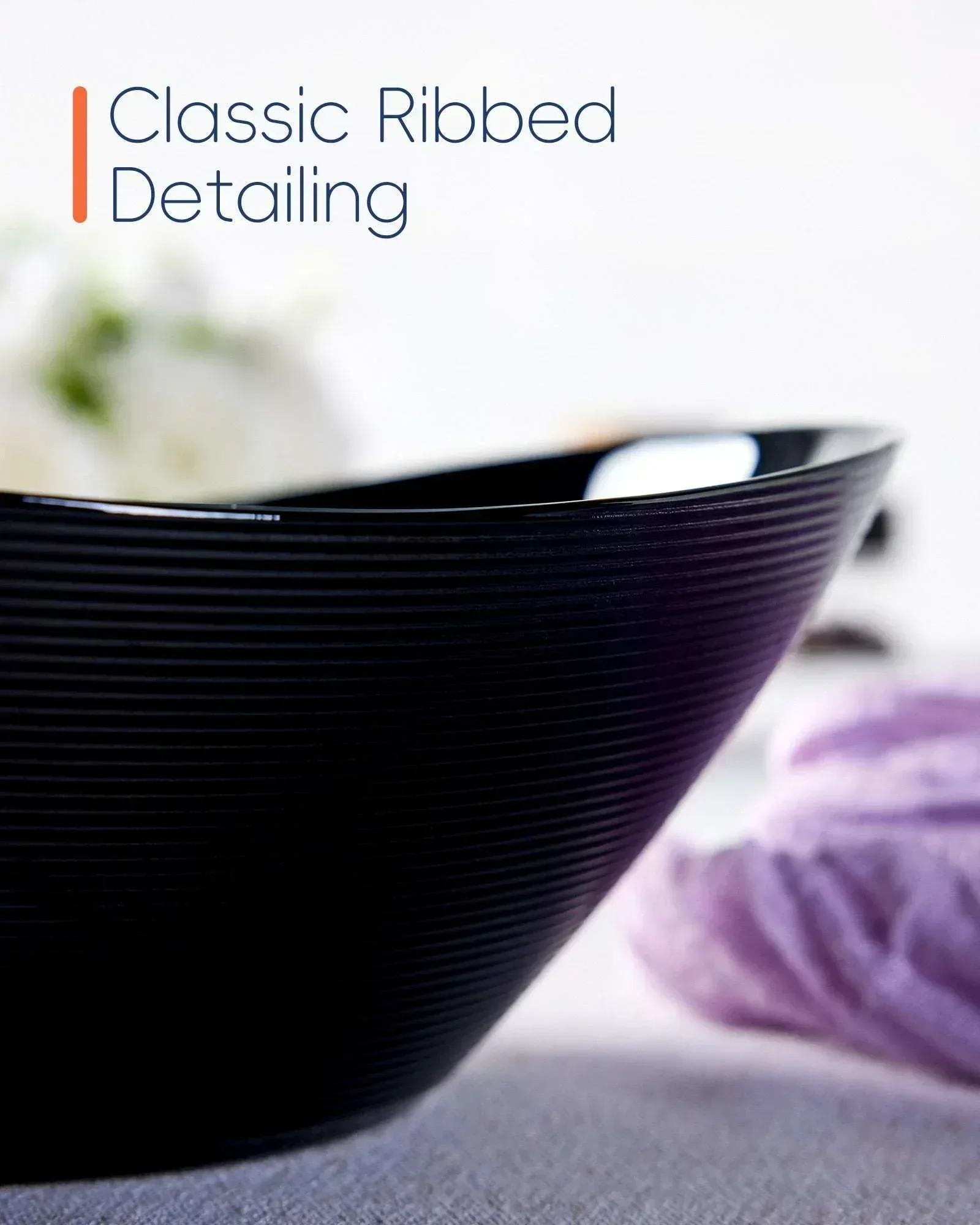 LaGlint 66 OZ Large Salad Bowl Set of 2, Opal Glass 10 inch Lightweight Serving Dishes for Salad, Fruit, Kitchen Microwave & Dishwasher Safe, Oval Shape Black - Image 3