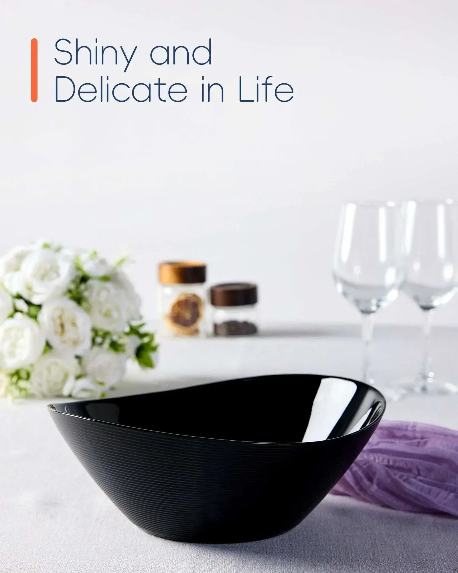 LaGlint 66 OZ Large Salad Bowl Set of 2, Opal Glass 10 inch Lightweight Serving Dishes for Salad, Fruit, Kitchen Microwave & Dishwasher Safe, Oval Shape Black - Image 6