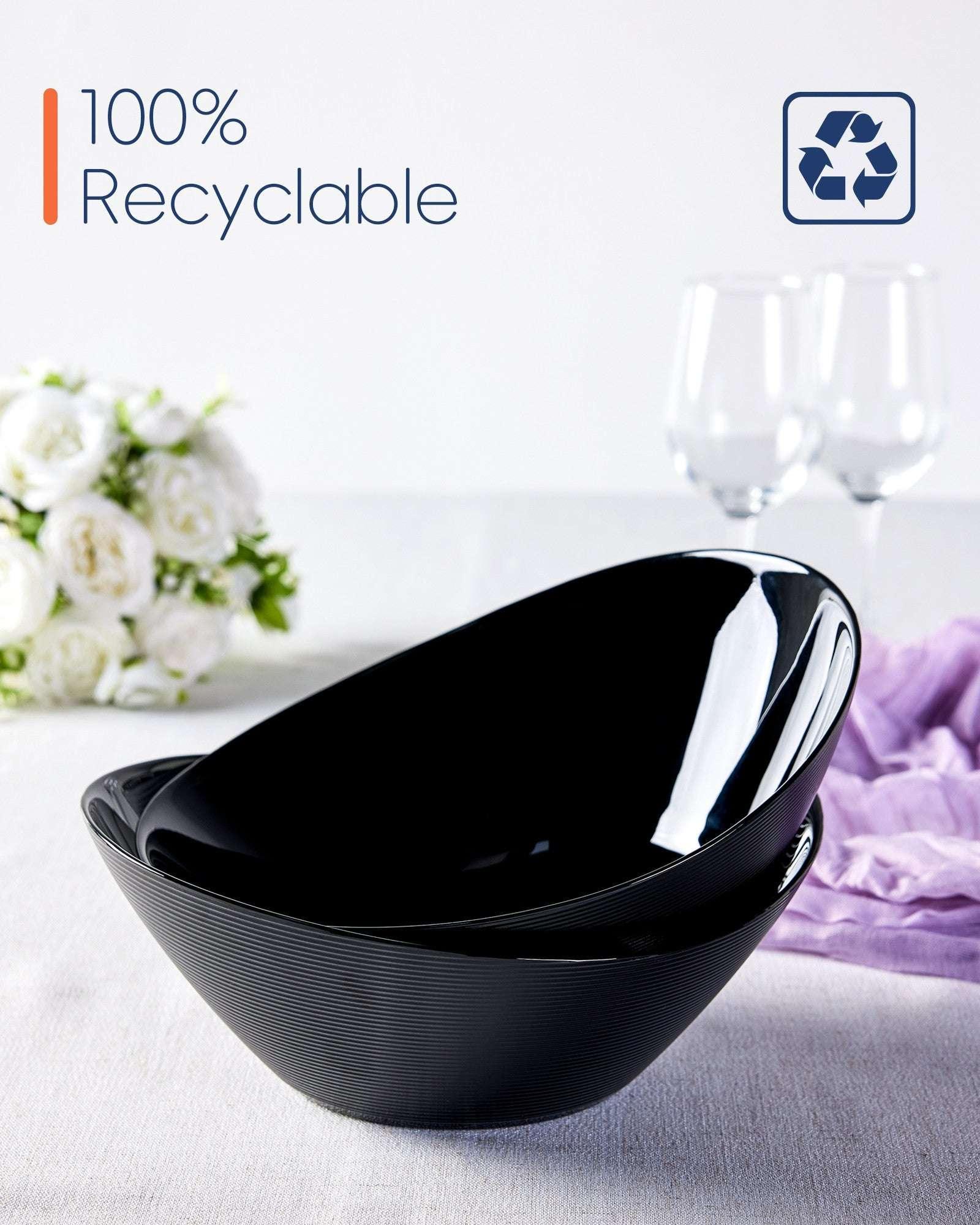 LaGlint 66 OZ Large Salad Bowl Set of 2, Opal Glass 10 inch Lightweight Serving Dishes for Salad, Fruit, Kitchen Microwave & Dishwasher Safe, Oval Shape Black - Image 8