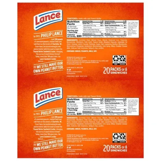 Lance Sandwich Crackers, Toastchee, 1.52 oz, 40-count - Image 2