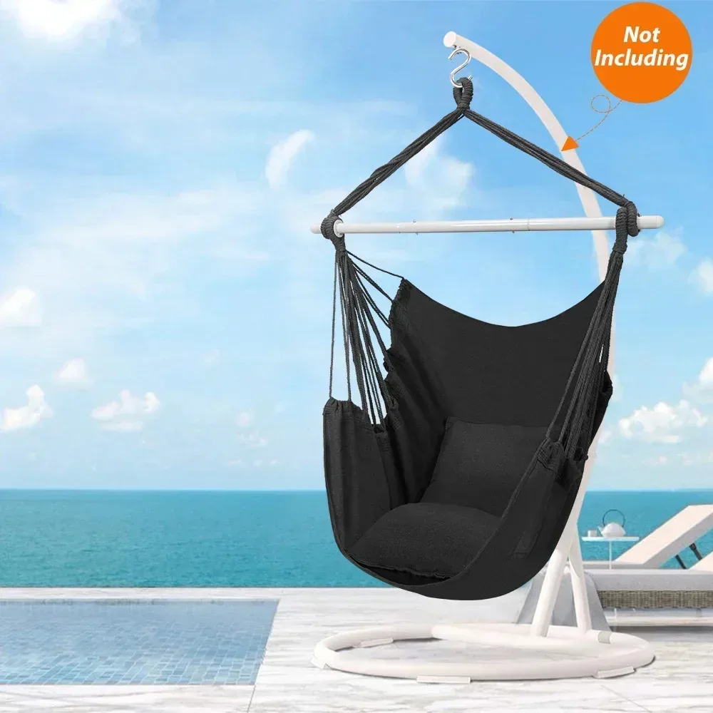 Large Hammock Chair Swing, Relax Hanging Rope Swing Chair with Detachable Metal Support Bar & Two Seat Cushions, Cotton Hammock Chair Swing Seat for Yard Bedroom Patio Porch Indoor Outdoor - Image 12