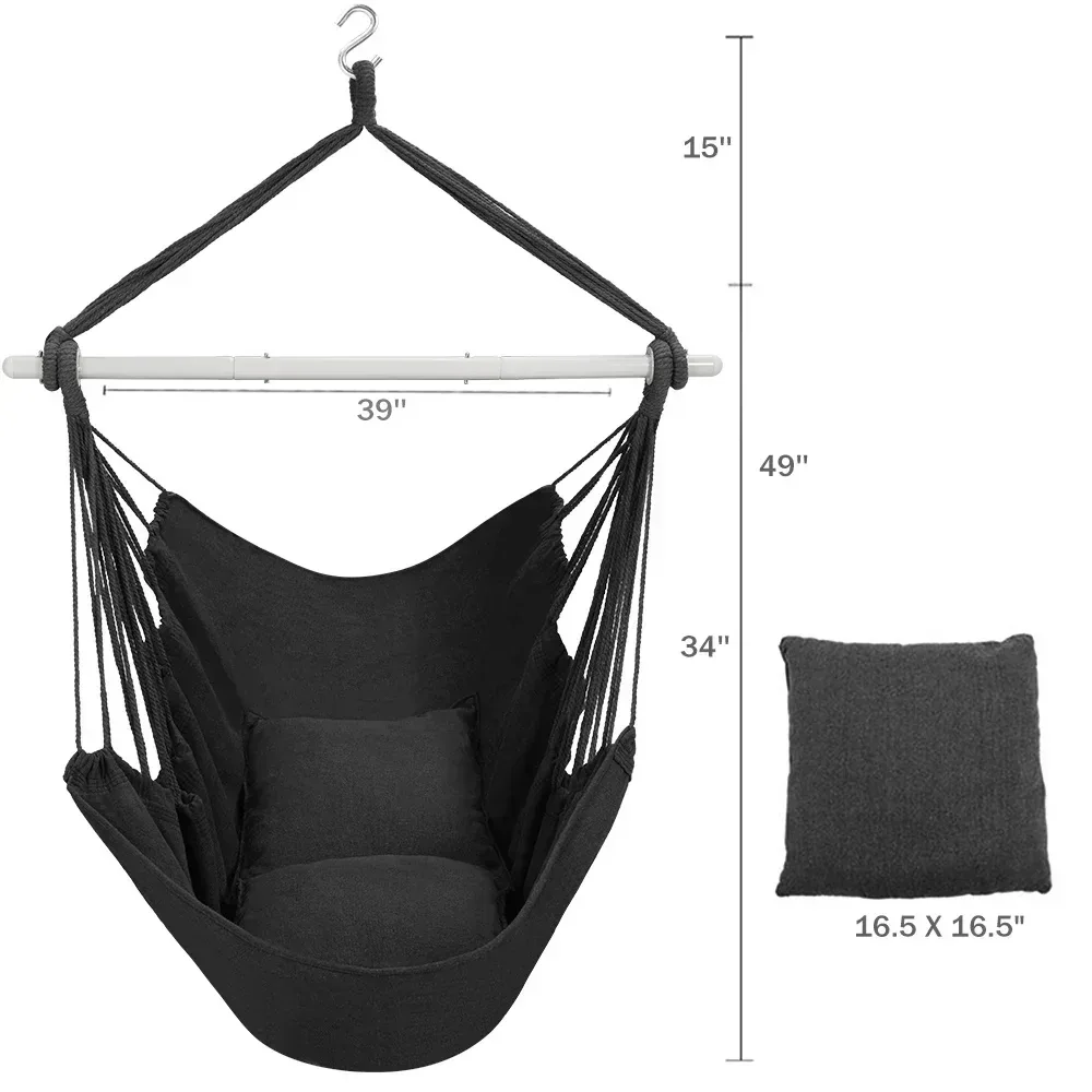 Large Hammock Chair Swing, Relax Hanging Rope Swing Chair with Detachable Metal Support Bar & Two Seat Cushions, Cotton Hammock Chair Swing Seat for Yard Bedroom Patio Porch Indoor Outdoor - Image 16