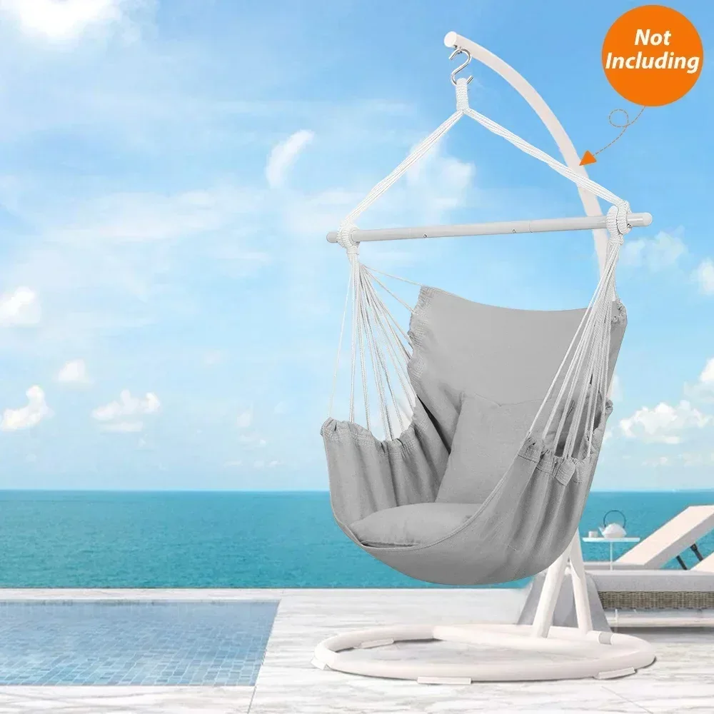 Large Hammock Chair Swing, Relax Hanging Rope Swing Chair with Detachable Metal Support Bar & Two Seat Cushions, Cotton Hammock Chair Swing Seat for Yard Bedroom Patio Porch Indoor Outdoor - Image 18