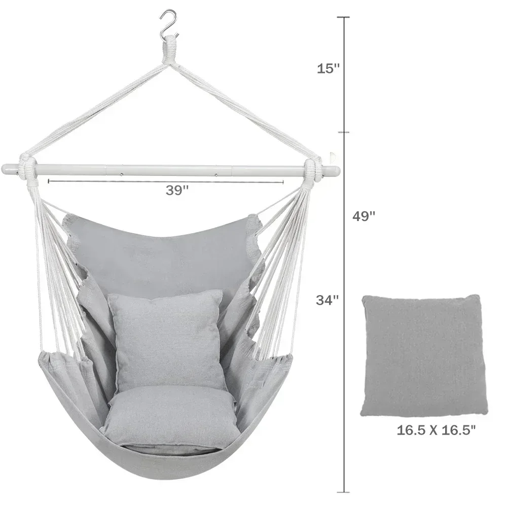 Large Hammock Chair Swing, Relax Hanging Rope Swing Chair with Detachable Metal Support Bar & Two Seat Cushions, Cotton Hammock Chair Swing Seat for Yard Bedroom Patio Porch Indoor Outdoor - Image 24