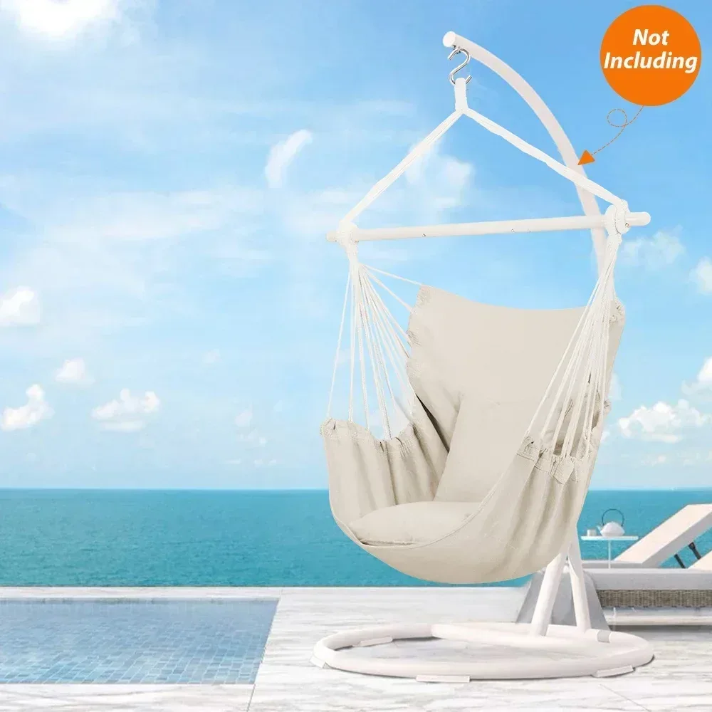 Large Hammock Chair Swing, Relax Hanging Rope Swing Chair with Detachable Metal Support Bar & Two Seat Cushions, Cotton Hammock Chair Swing Seat for Yard Bedroom Patio Porch Indoor Outdoor - Image 7