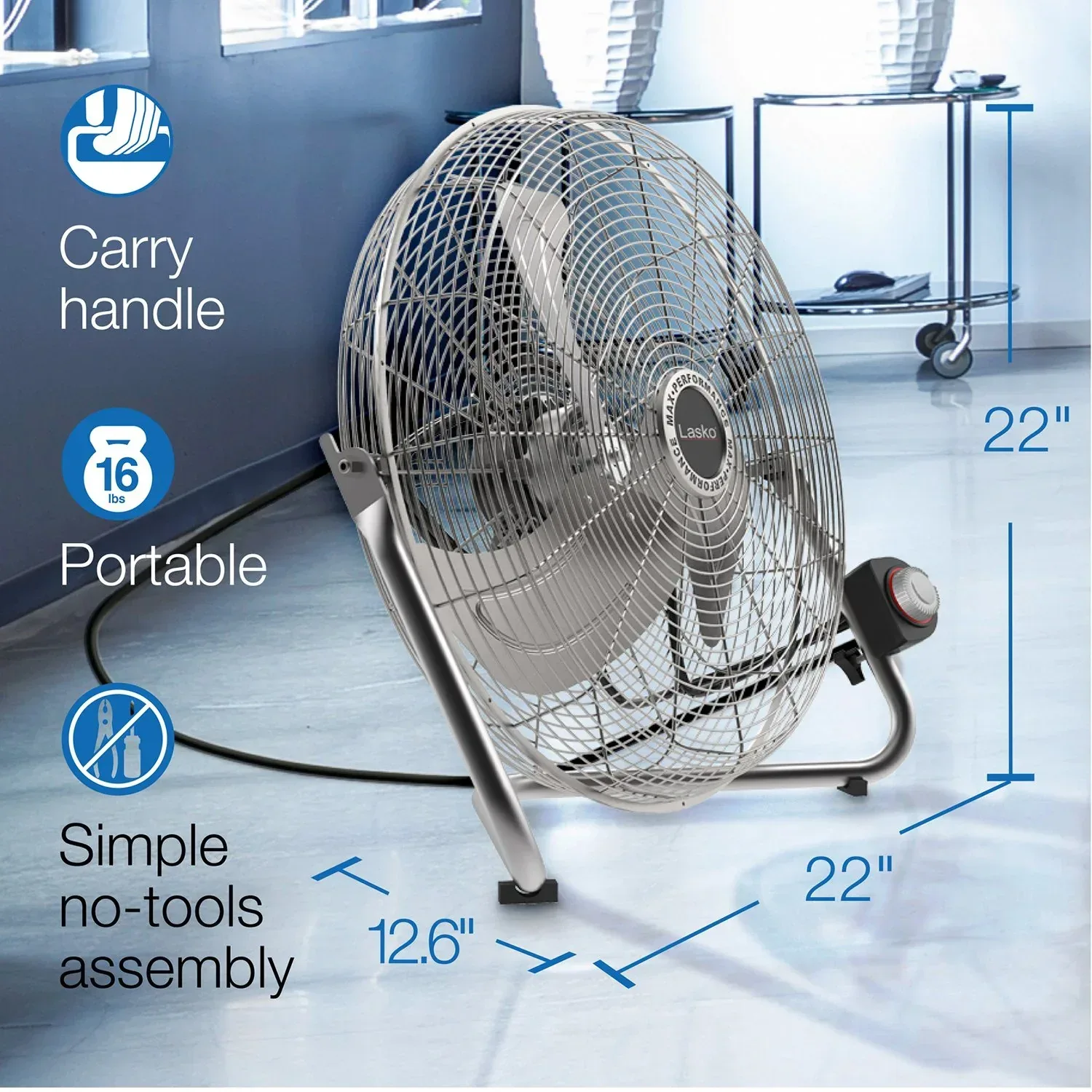 Lasko Max Performance 20" High Velocity Floor or Wallmount Fan - Image 4