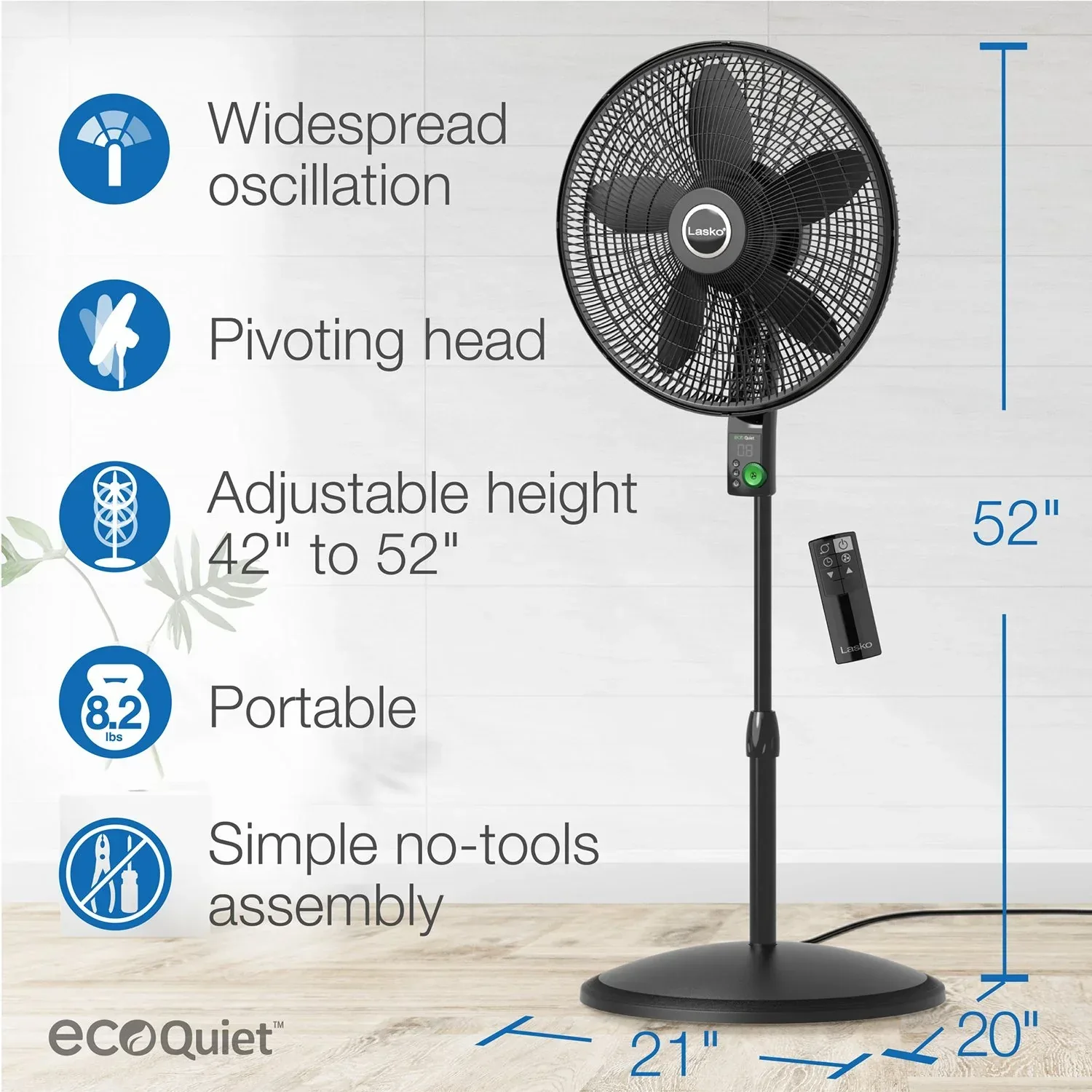 Lasko WhisperForce 18" Eco Quiet DC Pedestal Fan with Remote Control - Image 7