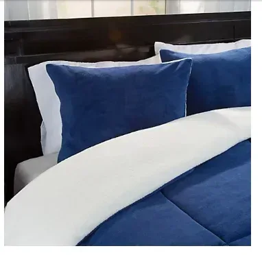 Lavish Home Sherpa/Fleece Comforter Set - Navy - Image 2