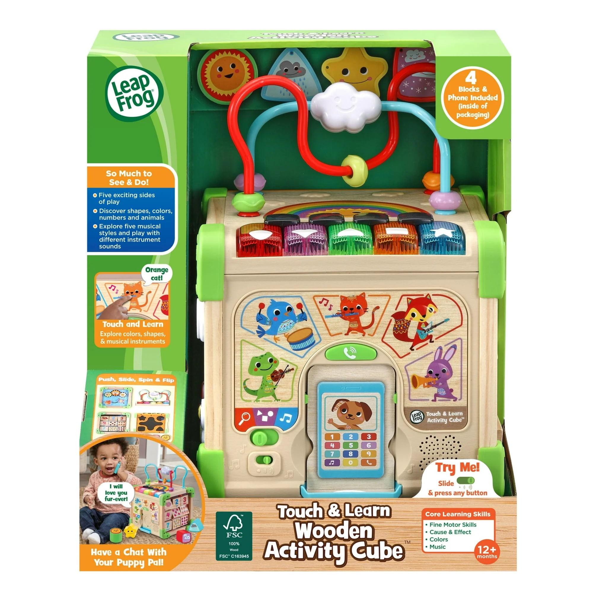 LeapFrog Touch & Learn Wooden Activity Cube - FSC 100% Plastic/Wood 100% FSC-Certified Wood Baby and Toddler Toys - Image 3