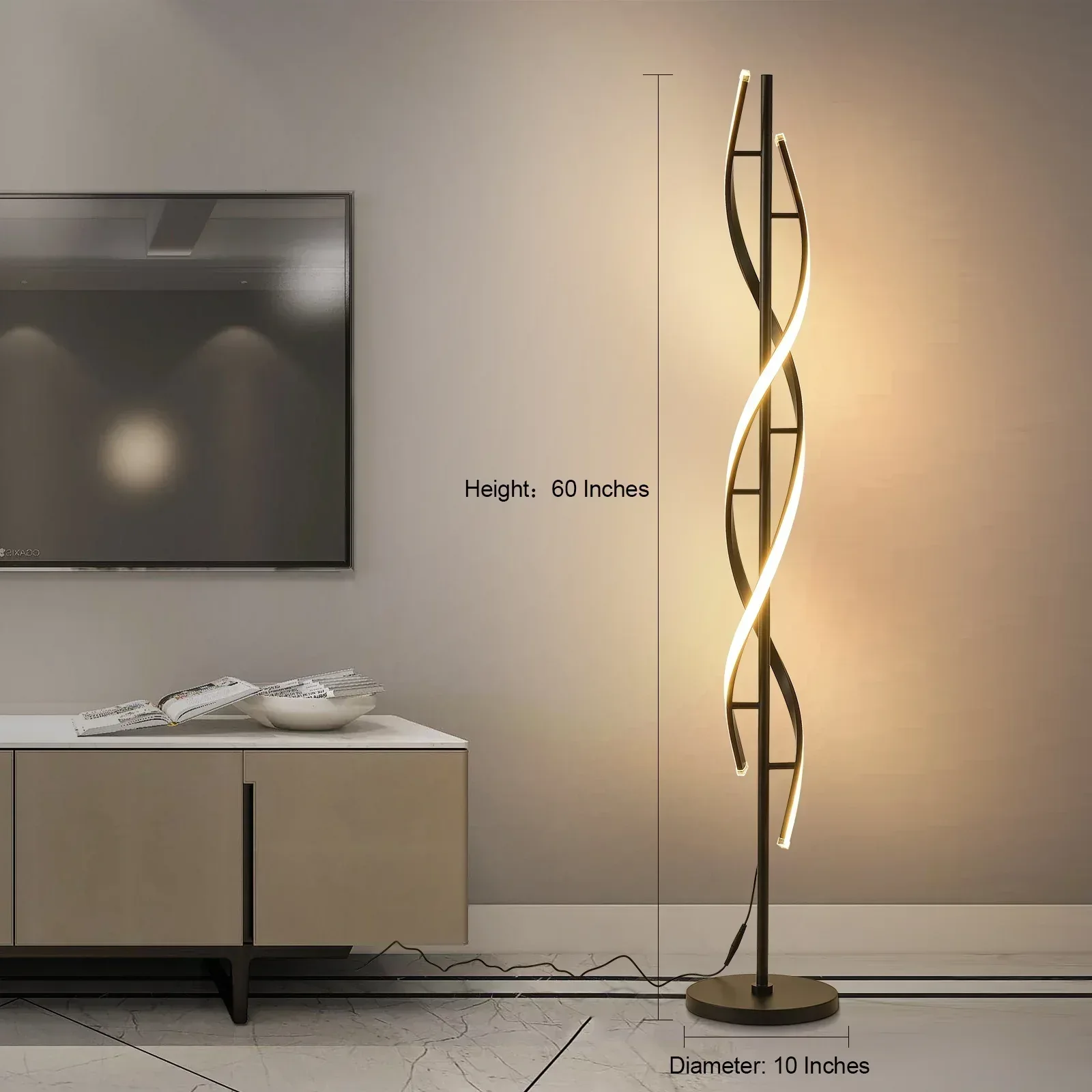 LED Spiral Floor Lamp 60 Inch Modern Floor Lamps Dimmable Black Standing Lamp 34W Contemporary Floor Lamps for Living Room Bedroom Kitchen Office - Image 3