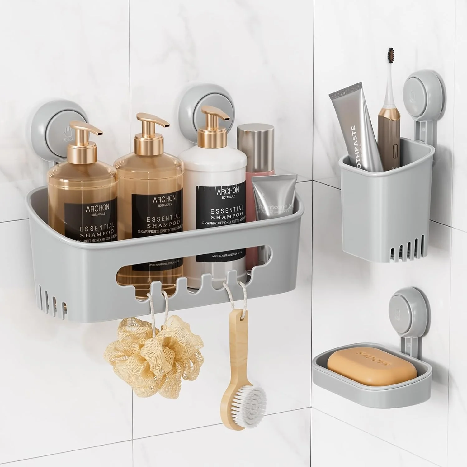 LEVERLOC Shower Caddy Suction Cup Set Shower Organizer & Soap Holder & Toothbrush Holder, Bathroom Shelf Basket NO-Drilling, Removable Suction Storage Waterproof Bathroom Caddy - Image 13