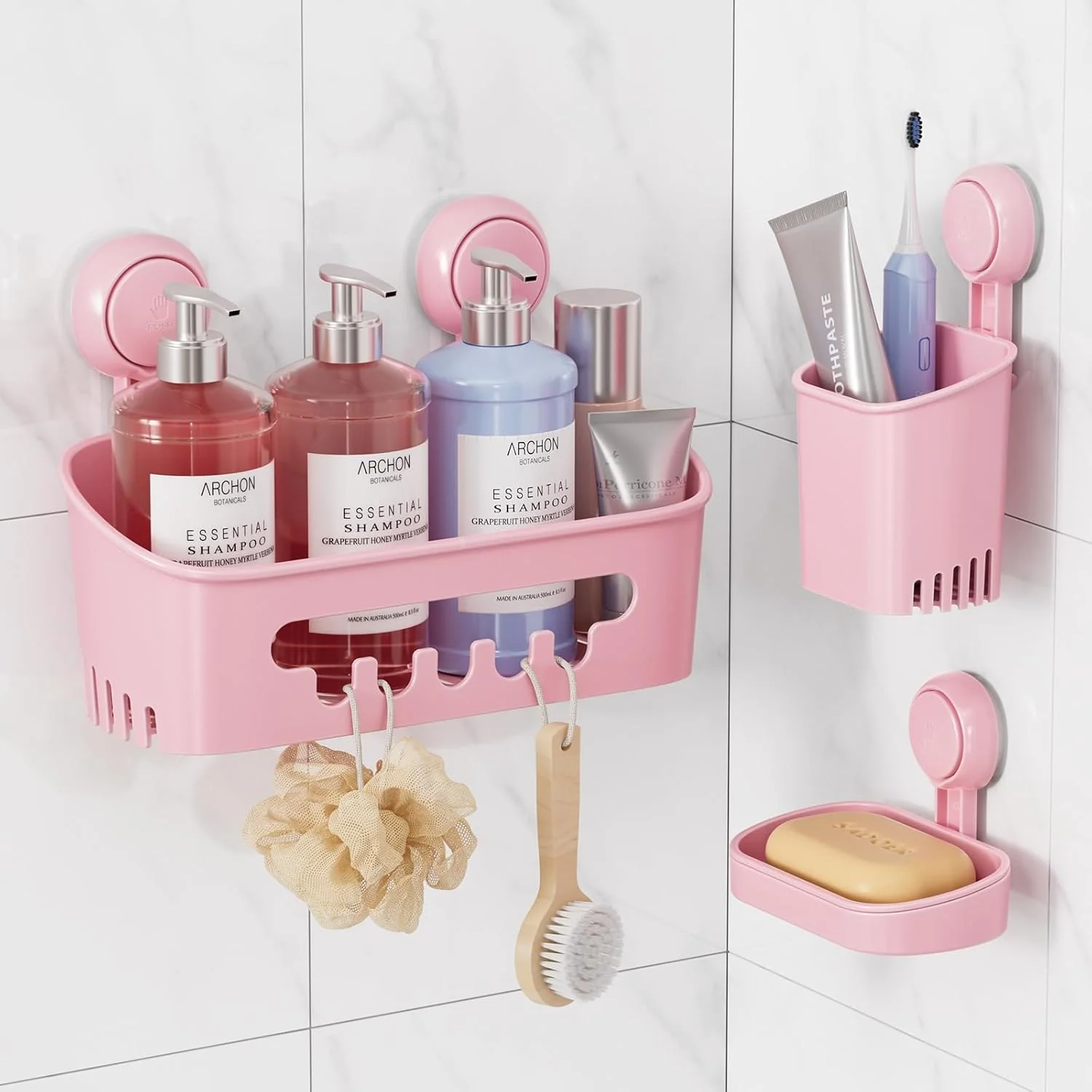 LEVERLOC Shower Caddy Suction Cup Set Shower Organizer & Soap Holder & Toothbrush Holder, Bathroom Shelf Basket NO-Drilling, Removable Suction Storage Waterproof Bathroom Caddy - Image 14