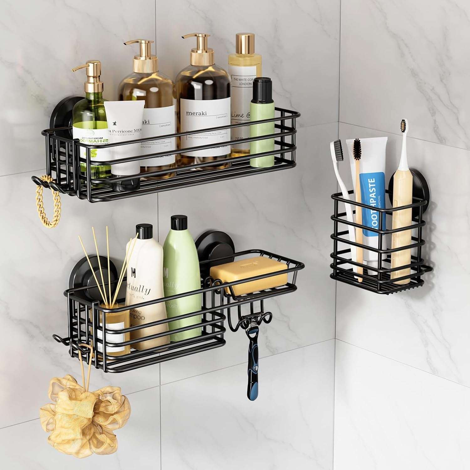 LEVERLOC Shower Caddy Suction Cup Set Shower Organizer & Soap Holder & Toothbrush Holder, Bathroom Shelf Basket NO-Drilling, Removable Suction Storage Waterproof Bathroom Caddy - Image 16