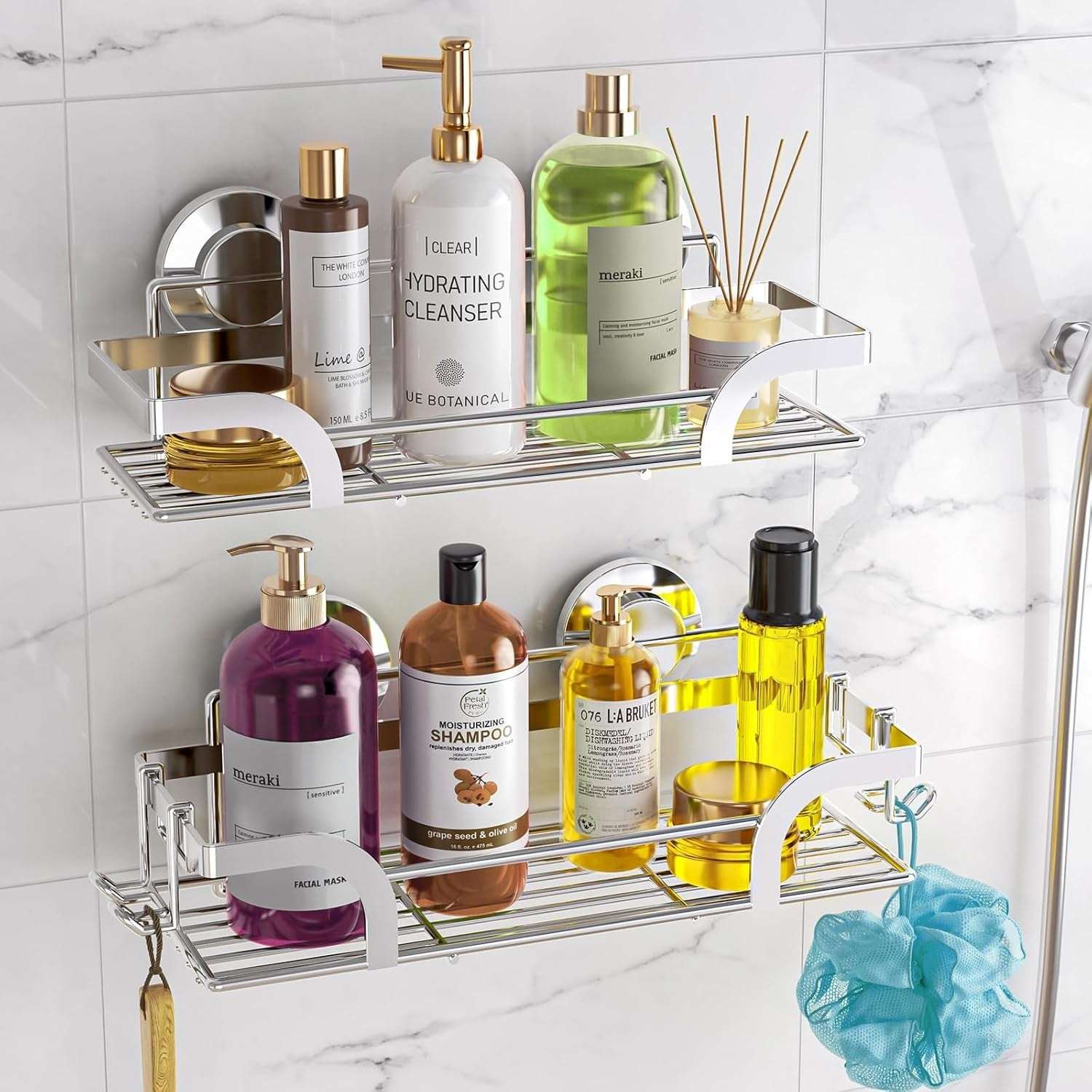 LEVERLOC Shower Caddy Suction Cup Set Shower Organizer & Soap Holder & Toothbrush Holder, Bathroom Shelf Basket NO-Drilling, Removable Suction Storage Waterproof Bathroom Caddy - Image 17