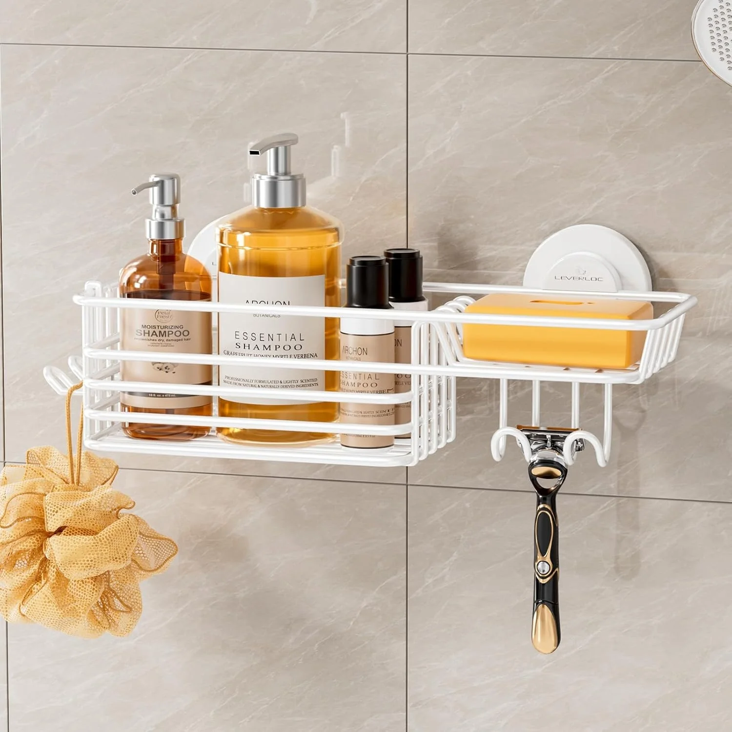 LEVERLOC Shower Caddy Suction Cup Set Shower Organizer & Soap Holder & Toothbrush Holder, Bathroom Shelf Basket NO-Drilling, Removable Suction Storage Waterproof Bathroom Caddy - Image 19