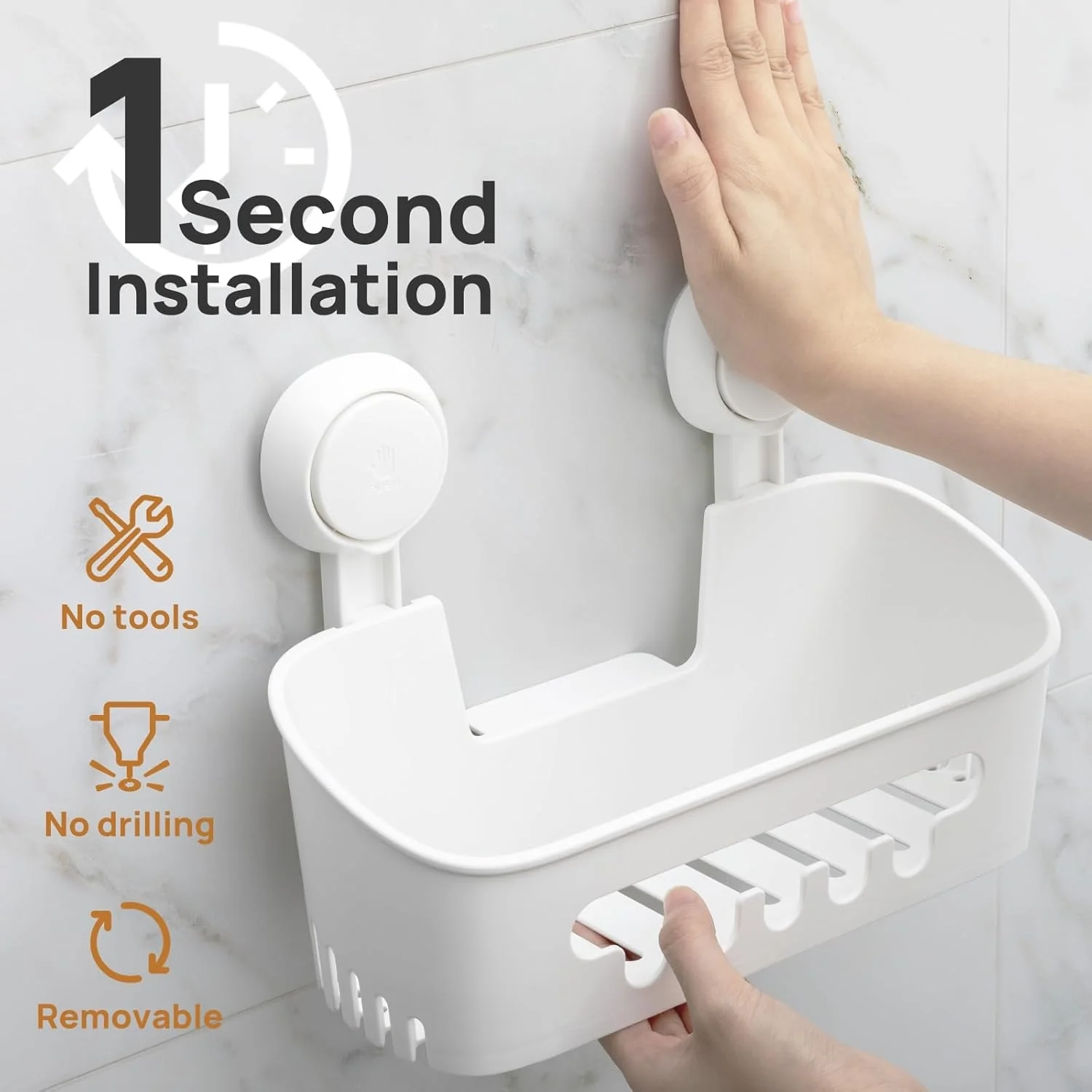 LEVERLOC Shower Caddy Suction Cup Set Shower Organizer & Soap Holder & Toothbrush Holder, Bathroom Shelf Basket NO-Drilling, Removable Suction Storage Waterproof Bathroom Caddy - Image 2