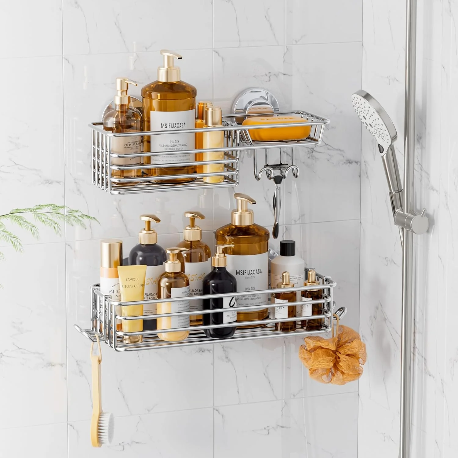 LEVERLOC Shower Caddy Suction Cup Set Shower Organizer & Soap Holder & Toothbrush Holder, Bathroom Shelf Basket NO-Drilling, Removable Suction Storage Waterproof Bathroom Caddy - Image 20