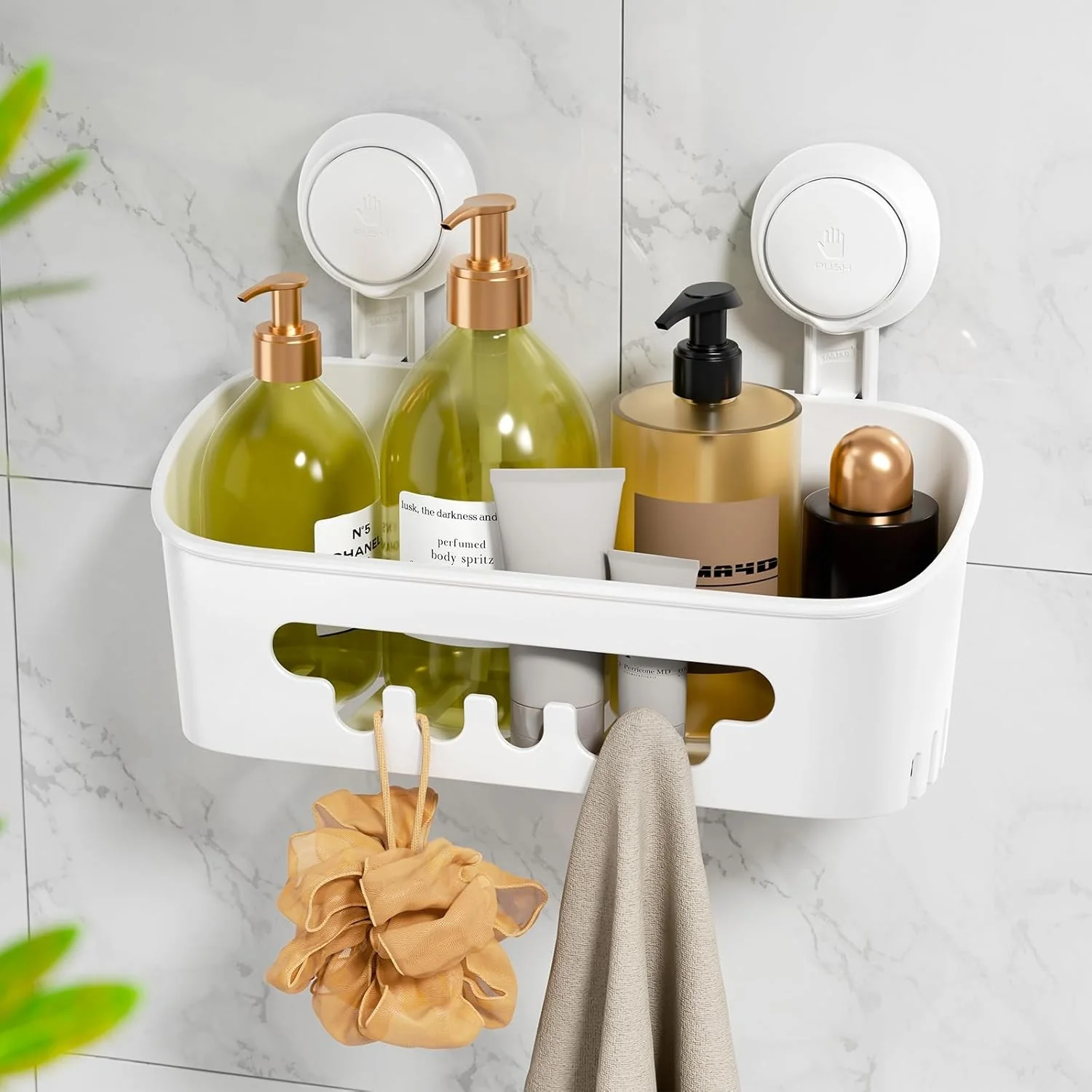 LEVERLOC Shower Caddy Suction Cup, Shower Organizer Removable Bathroom Shelf, Storage Suction Powerful Max Hold 22lbs Bathroom Caddy Waterproof Holder