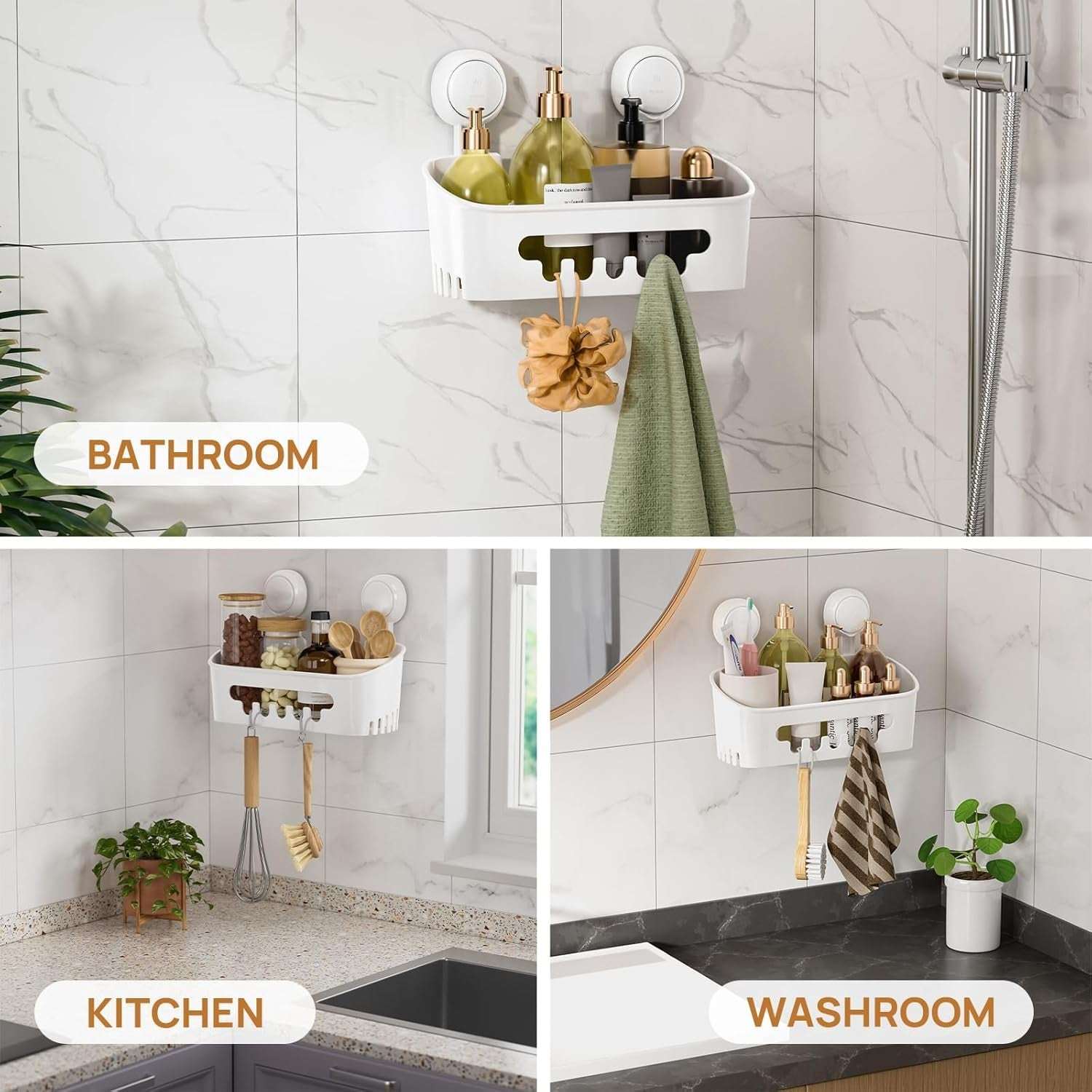LEVERLOC Shower Caddy Suction Cup, Shower Organizer Removable Bathroom Shelf, Storage Suction Powerful Max Hold 22lbs Bathroom Caddy Waterproof Holder - Image 4